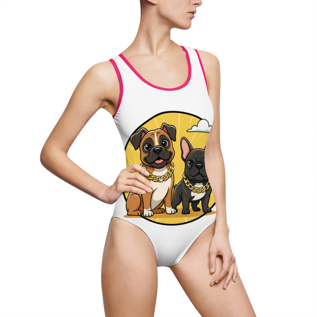 Pug & Frenchie Graphic One-Piece Swimsuit — Cute Dog Summer Swimwear