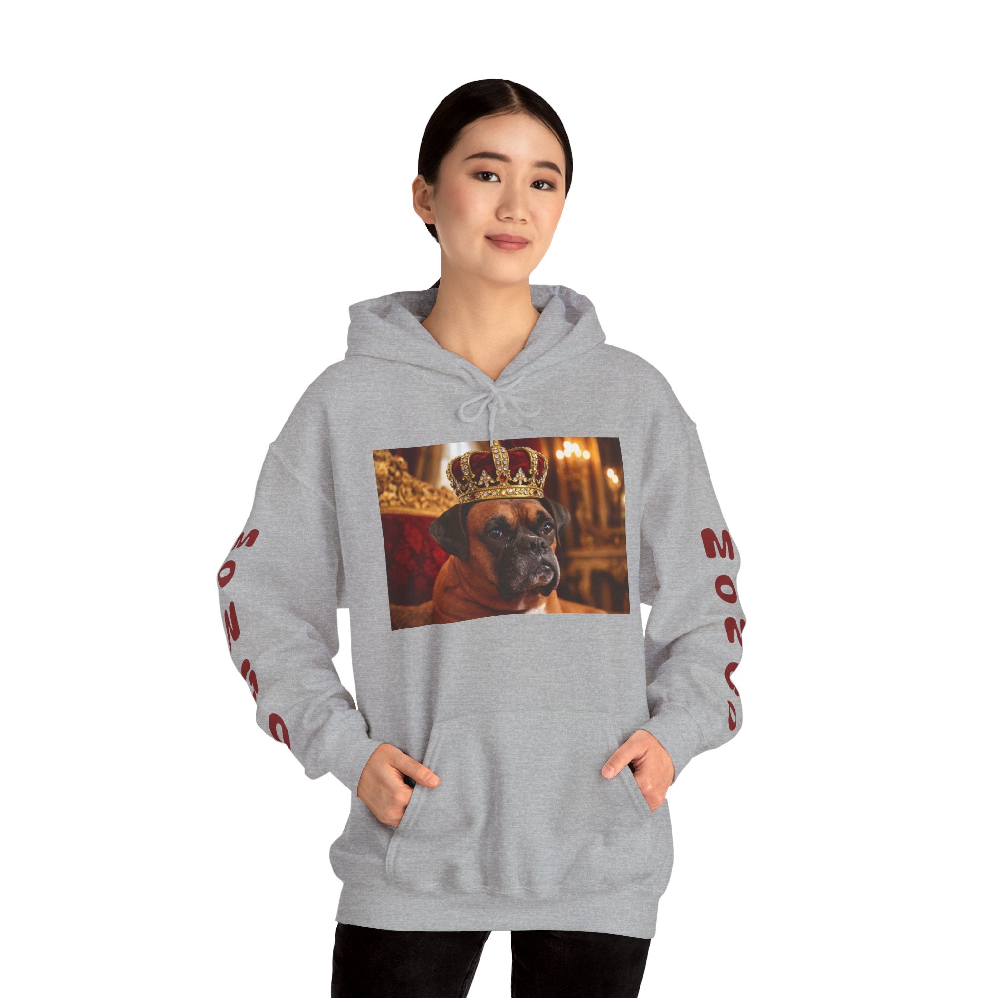 King Mungo Hoodie – Royal Dog Photo Pullover with 'Mungo' Sleeve Text