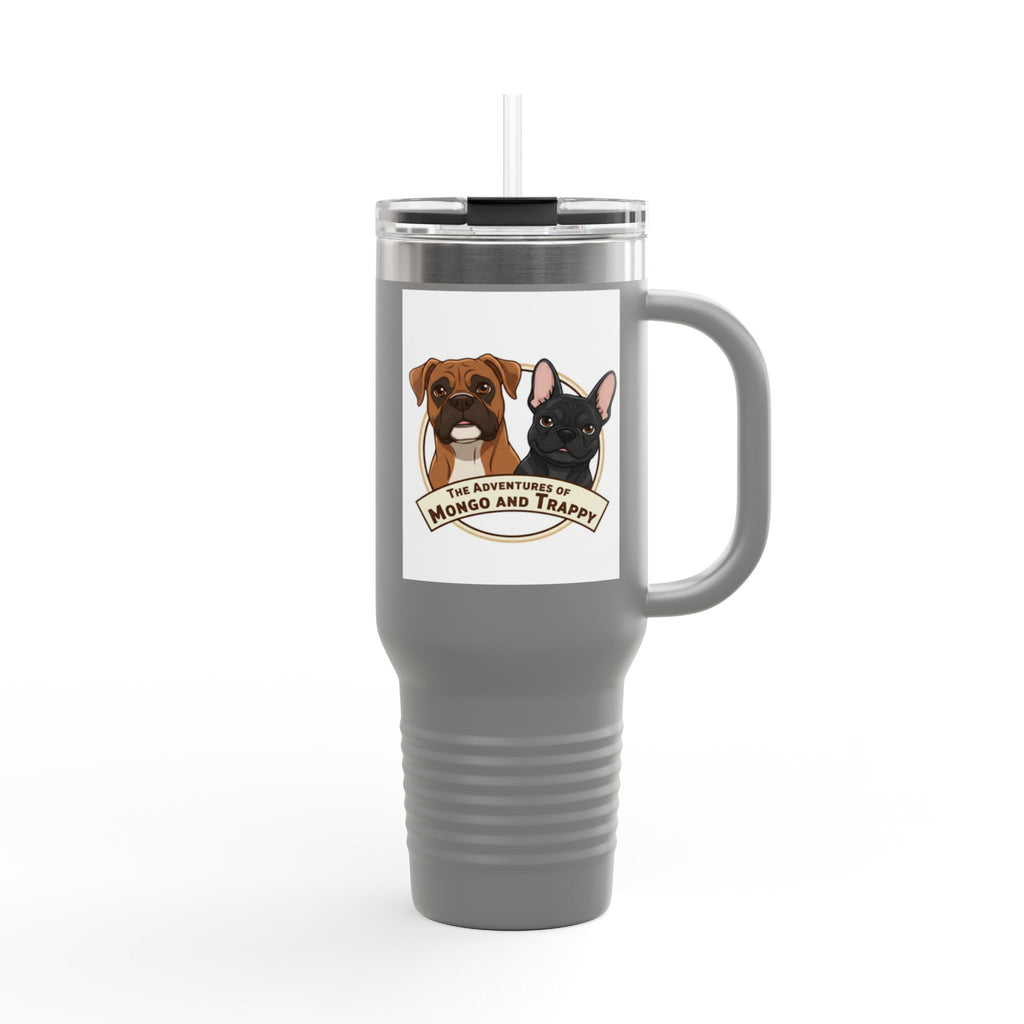 40oz Insulated Travel Mug — "My Adventures with Mongo and Trapper" Dog Portrait Tumbler