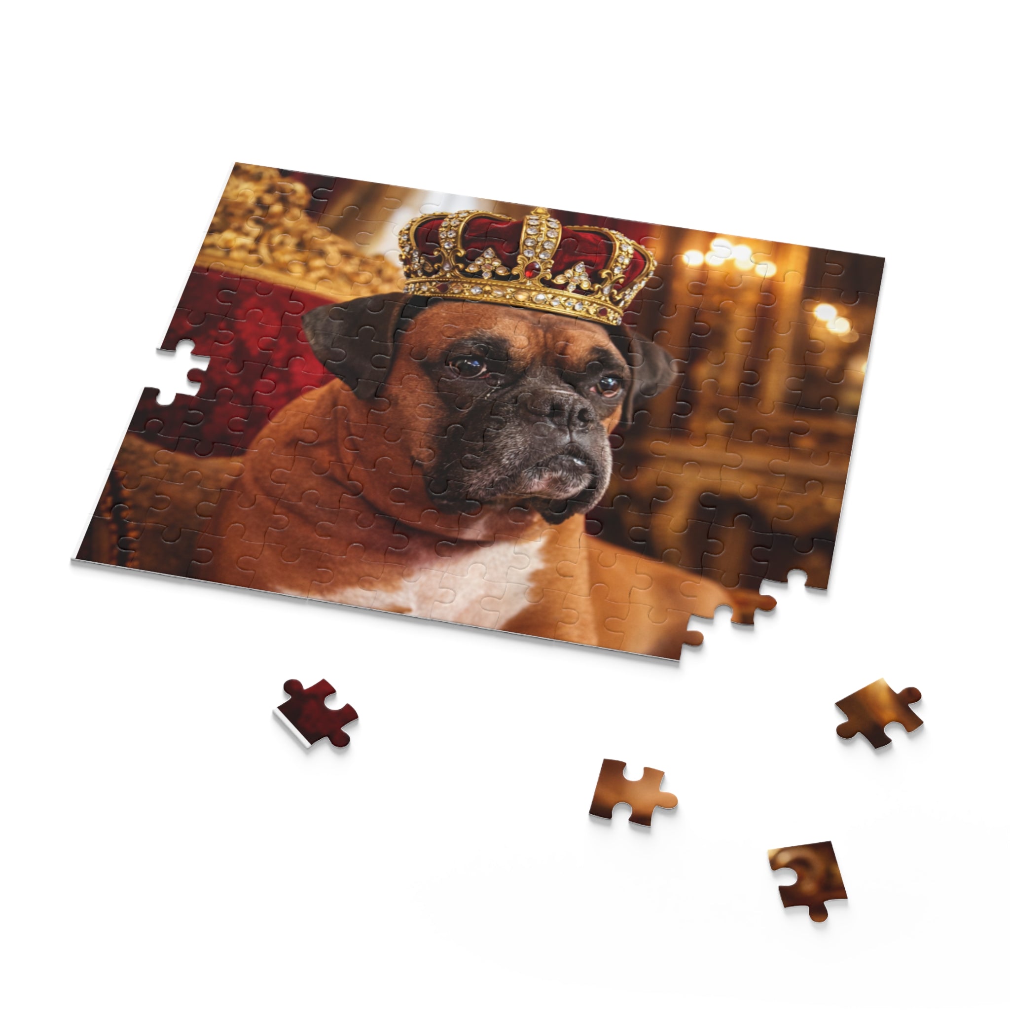 Royal Boxer Dog Puzzle — Crowned Pet Portrait Jigsaw (120/252/500 pcs)