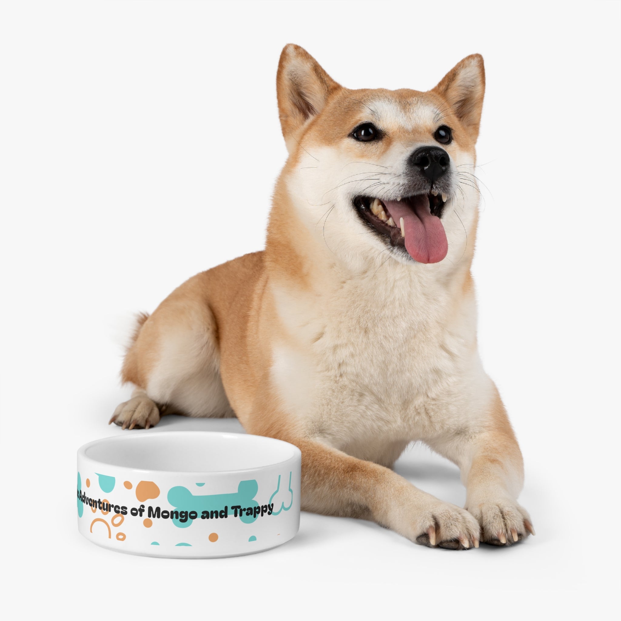 Custom Pet Bowl — "The Adventures of Mongo and Trappy" Bone & Dot Design