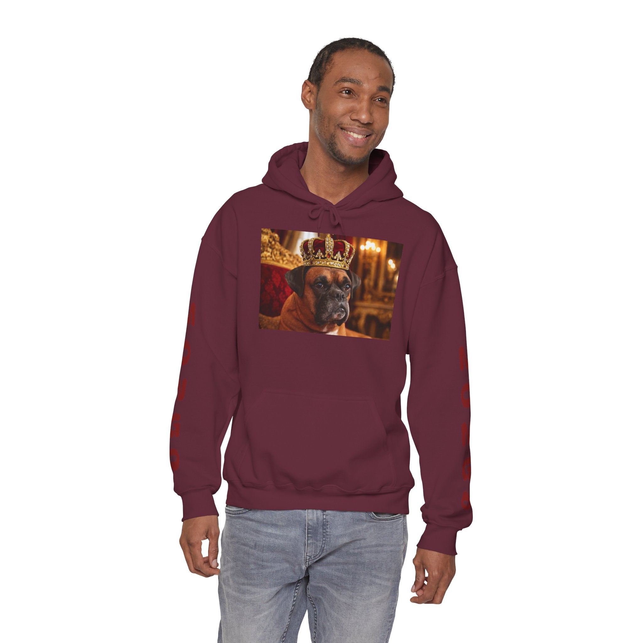 King Mungo Hoodie – Royal Dog Photo Pullover with 'Mungo' Sleeve Text