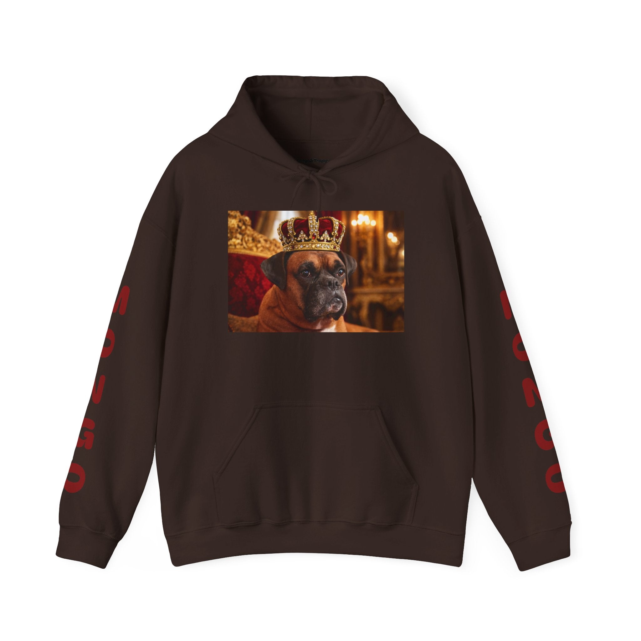 King Mungo Hoodie – Royal Dog Photo Pullover with 'Mungo' Sleeve Text