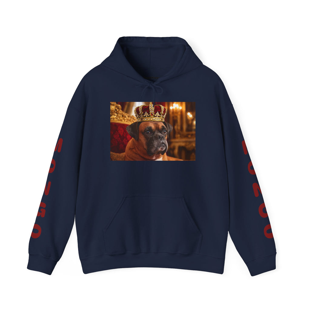 King Mungo Hoodie – Royal Dog Photo Pullover with 'Mungo' Sleeve Text