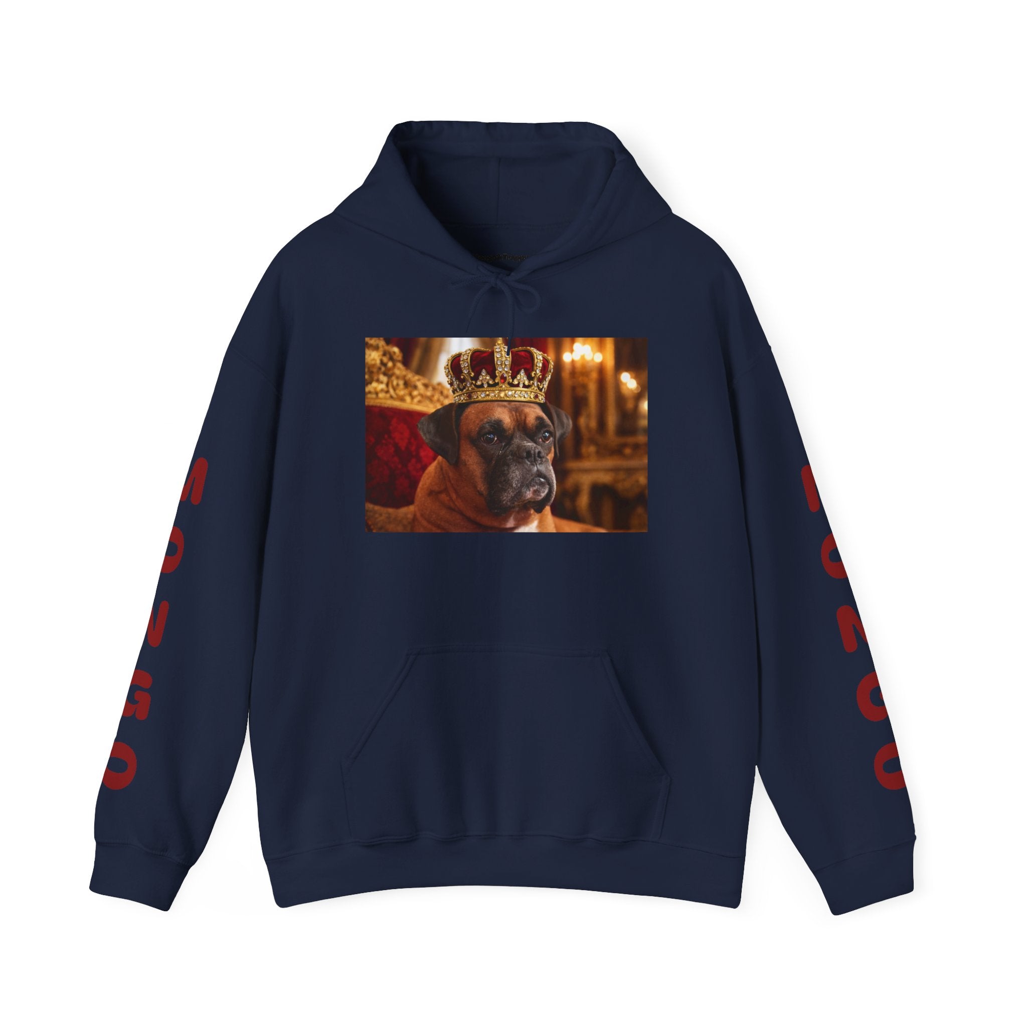 King Mungo Hoodie – Royal Dog Photo Pullover with 'Mungo' Sleeve Text