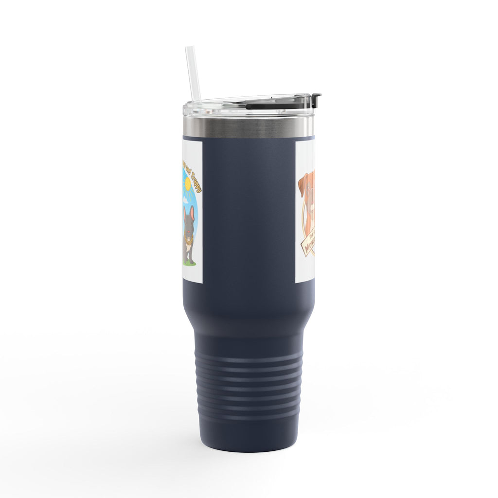 40oz Insulated Travel Mug — "My Adventures with Mongo and Trapper" Dog Portrait Tumbler