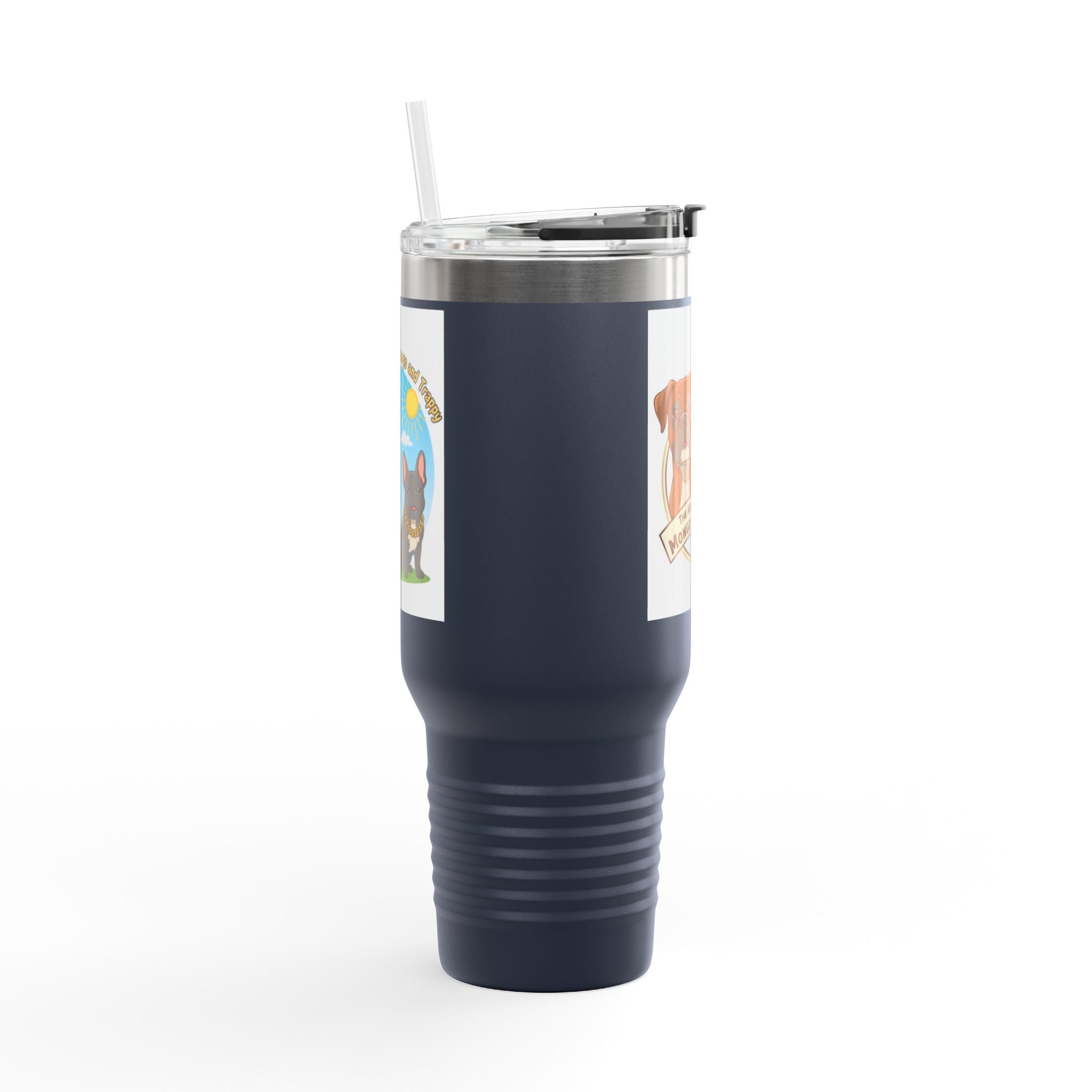 40oz Insulated Travel Mug — "My Adventures with Mongo and Trapper" Dog Portrait Tumbler