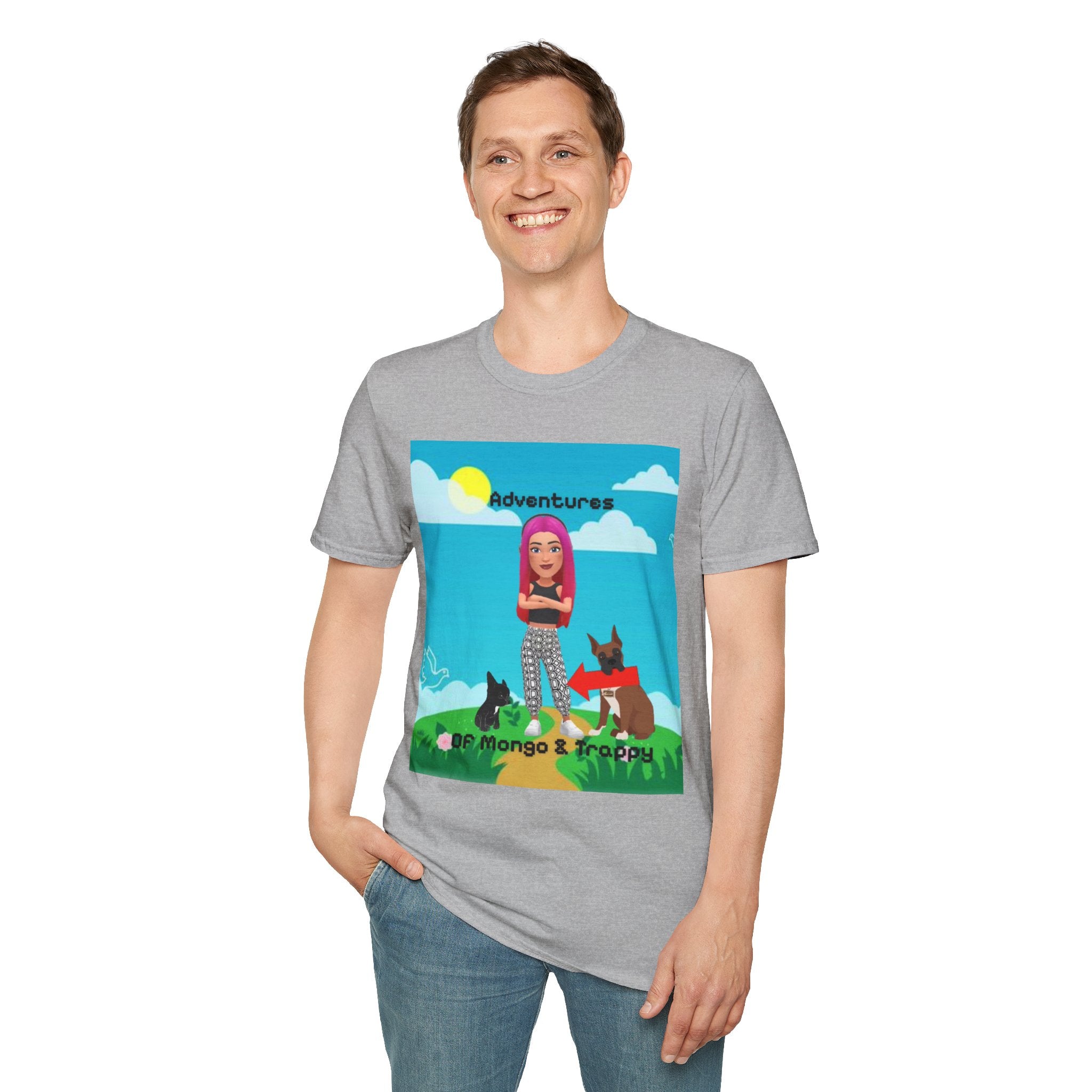 Adventure Graphic T-Shirt — “Adventures of Mongo & Trappy” with Back QR Code