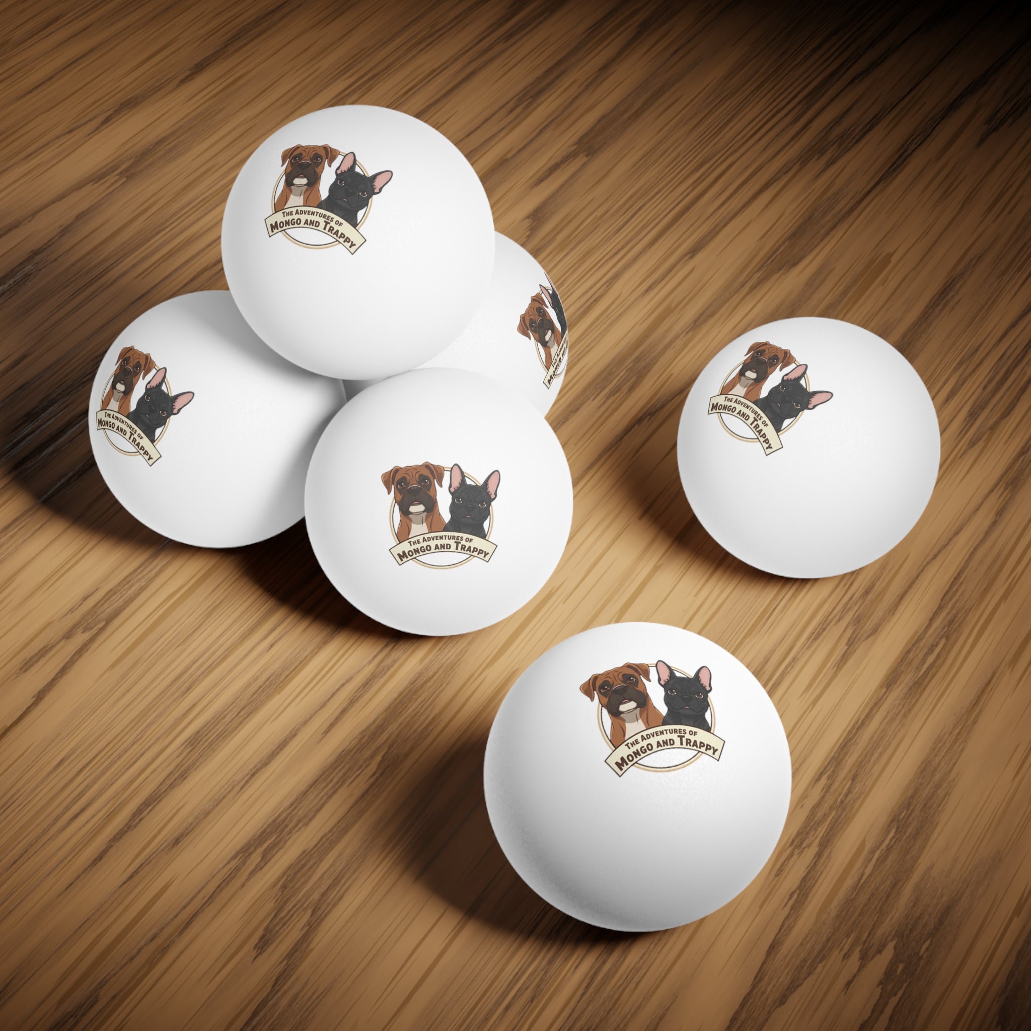 Dog Cartoon Ping Pong Balls – "The Adventures of Mongo and Trappy" (6-Pack)