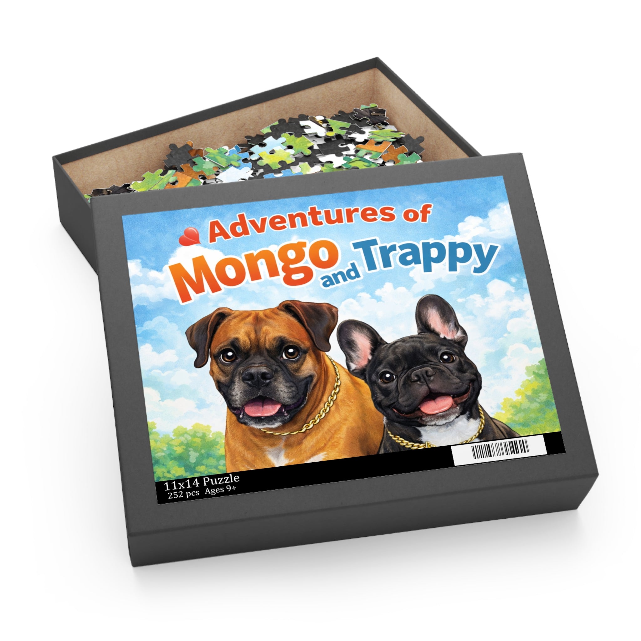Adventures of Mongo and Trappy Dog Puzzle — Personalized Pet Portrait Jigsaw (120/252/500 pcs)