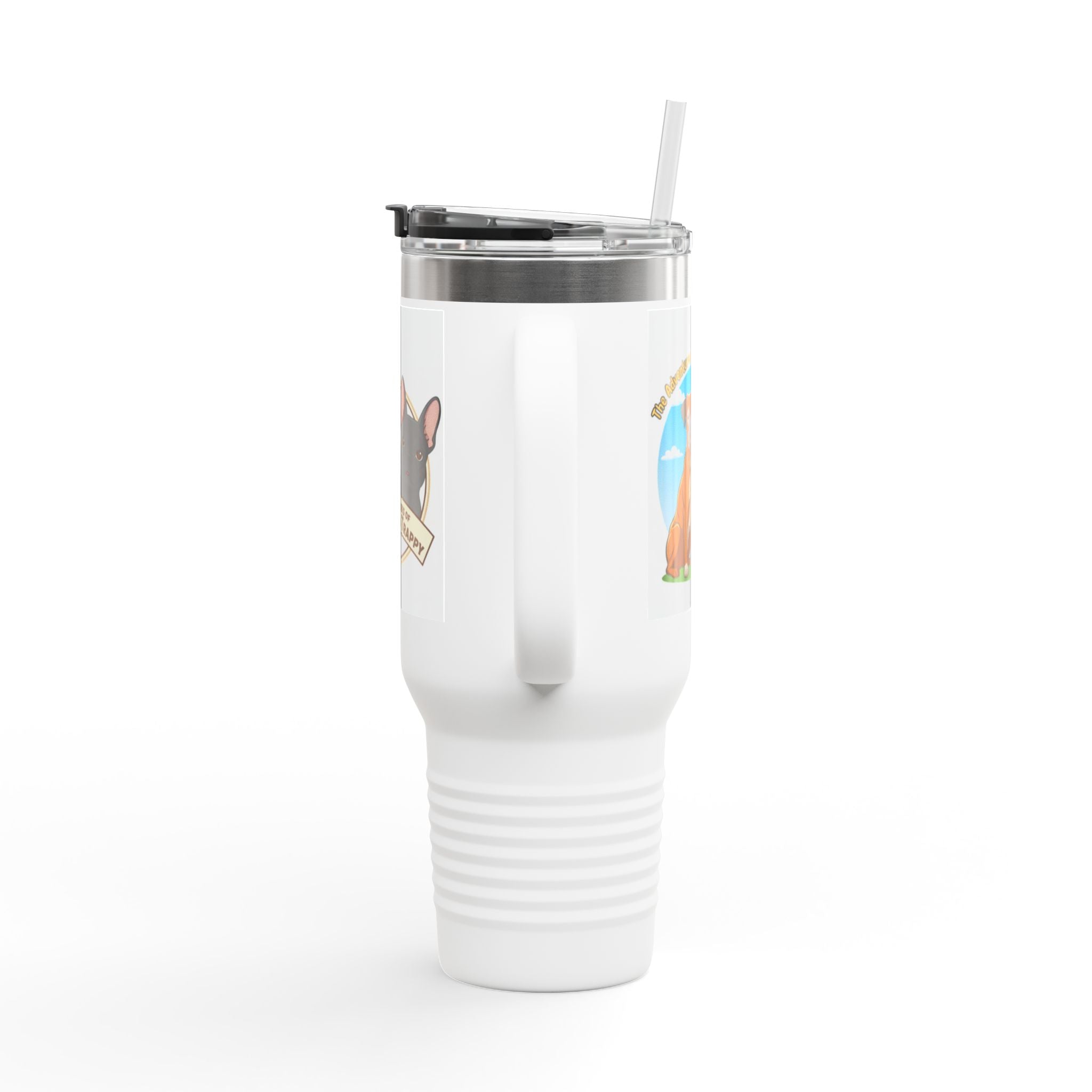 40oz Insulated Travel Mug — "My Adventures with Mongo and Trapper" Dog Portrait Tumbler