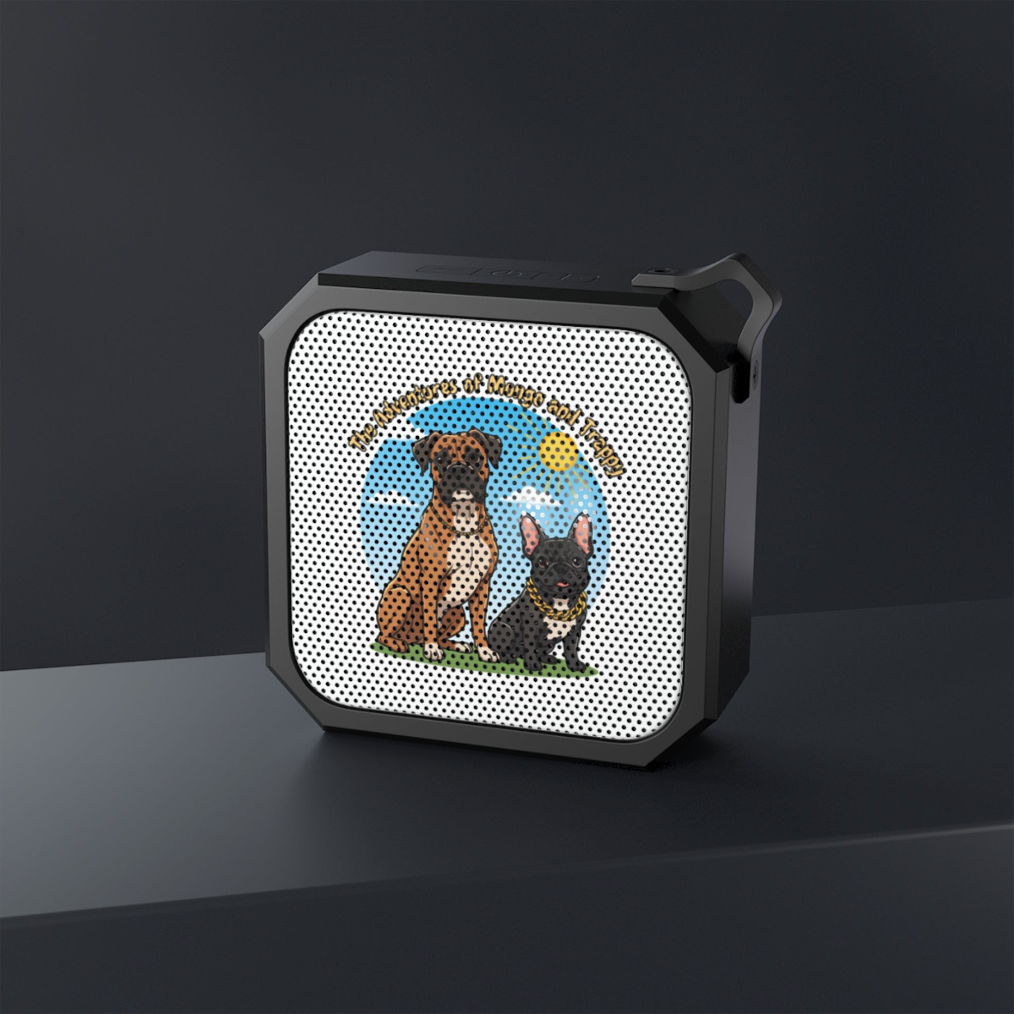 Outdoor Bluetooth Speaker — Illustrated Boxer & French Bulldog Design (“Two Reasons to Choose Outdoor Adventures”)