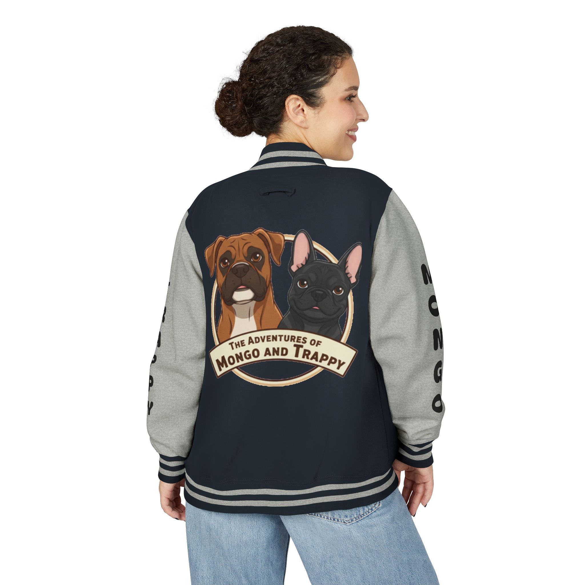 The Adventures of Mongo and Trappy Letterman Jacket | Dog Portrait Varsity Jacket