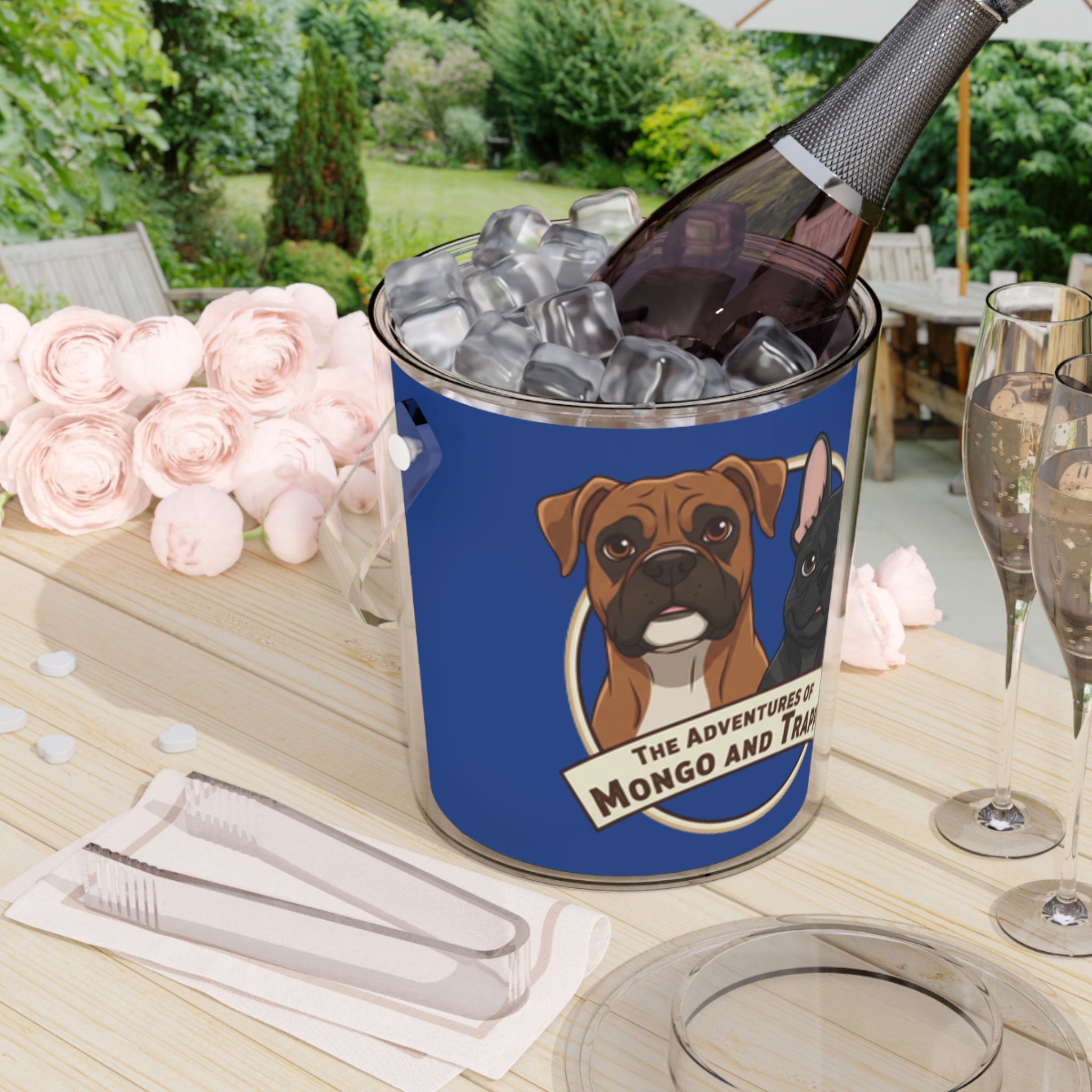 Dog Portrait Ice Bucket with Tongs — "The Adventures of Mongo and Trappy"