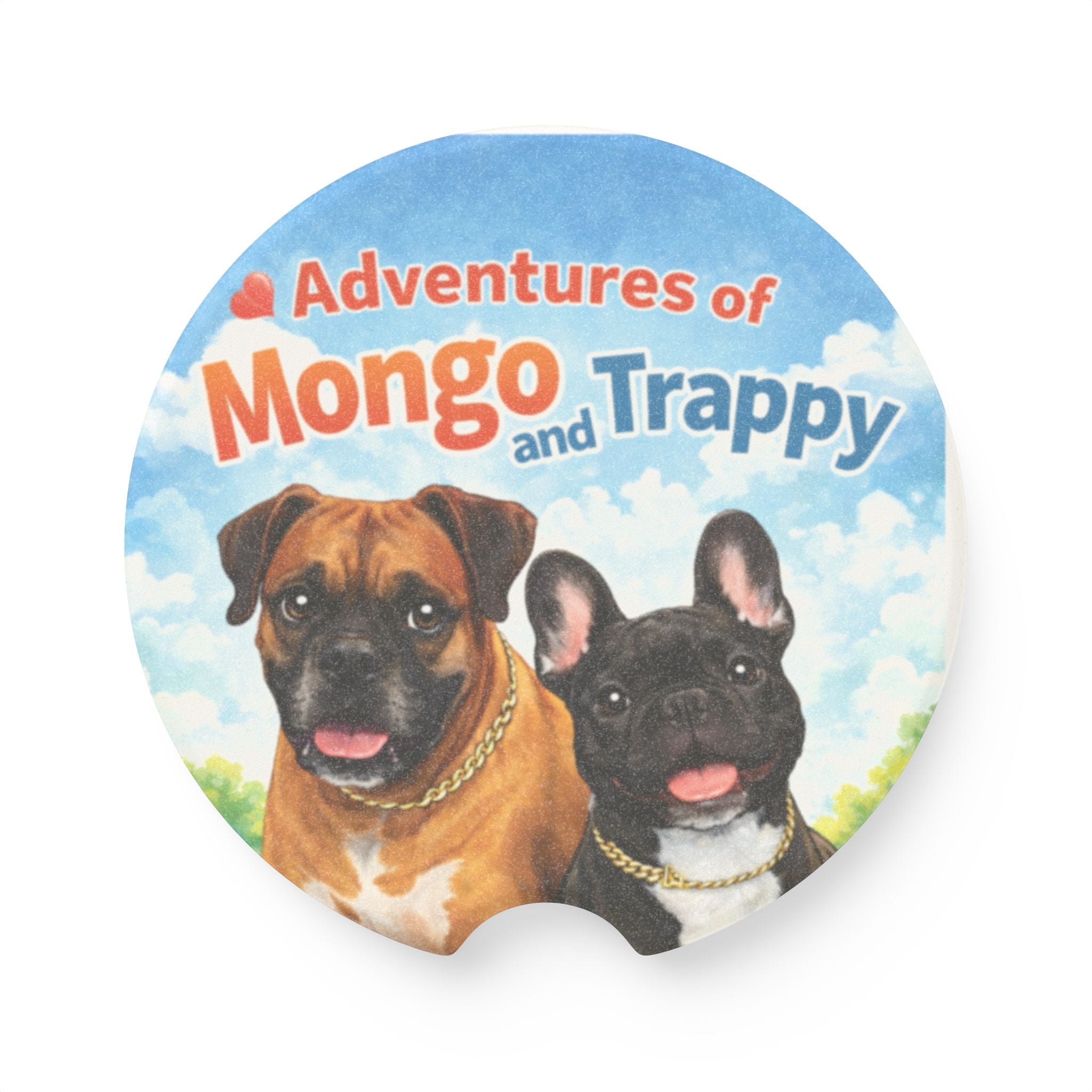Soapstone Car Coaster — "Adventures of Mongo and Trappy" Cute Dog Portrait Car Coaster