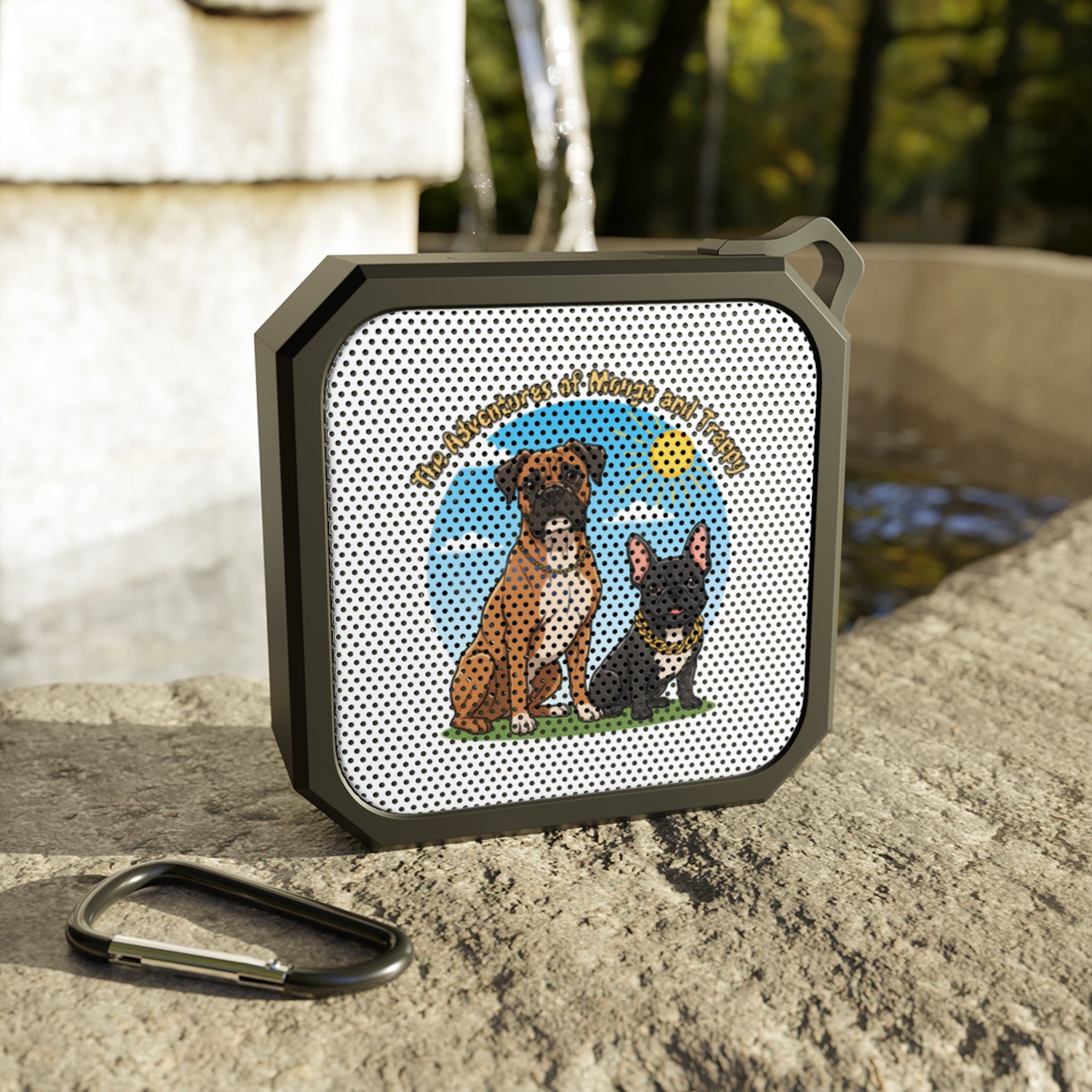 Outdoor Bluetooth Speaker — Illustrated Boxer & French Bulldog Design (“Two Reasons to Choose Outdoor Adventures”)