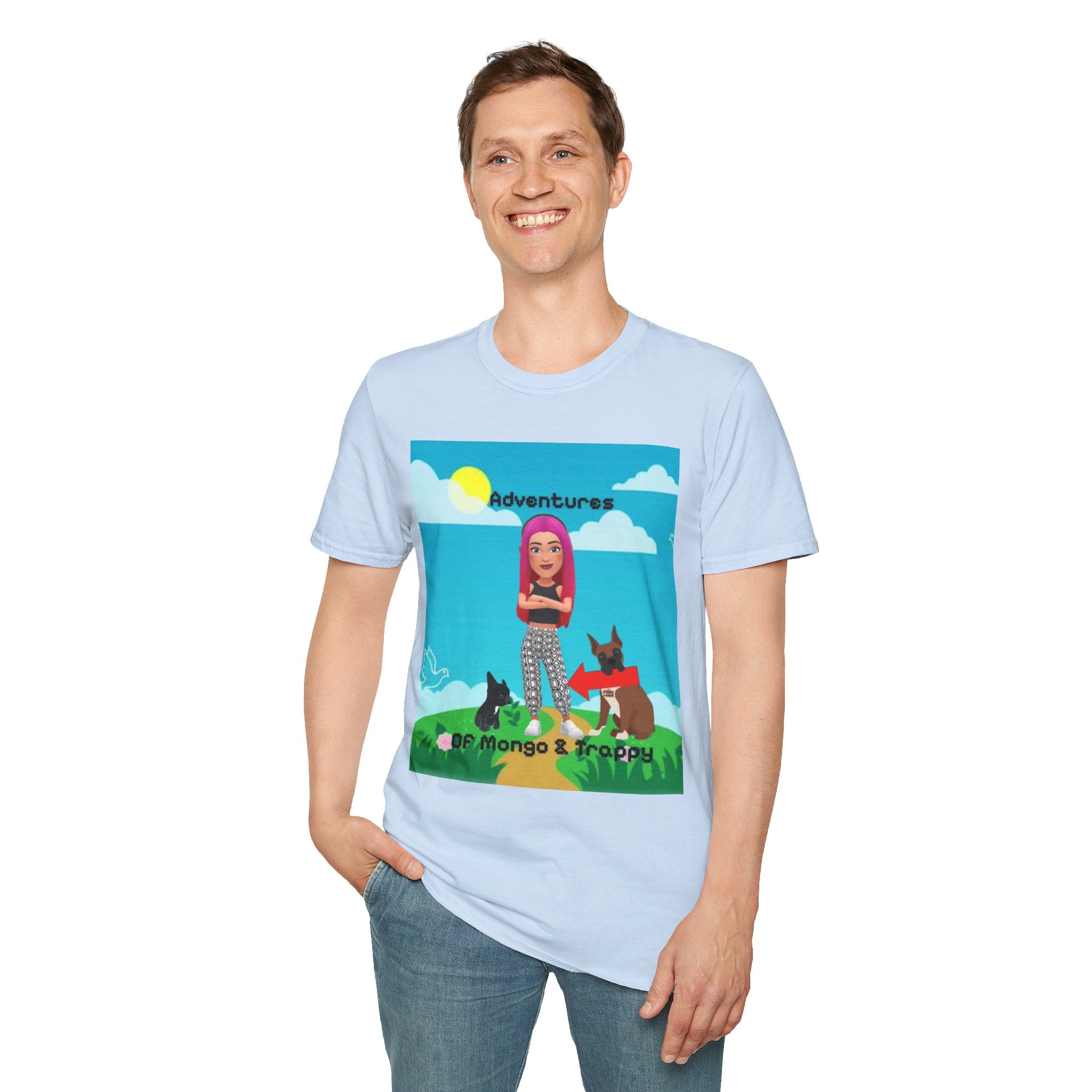 Adventure Graphic T-Shirt — “Adventures of Mongo & Trappy” with Back QR Code
