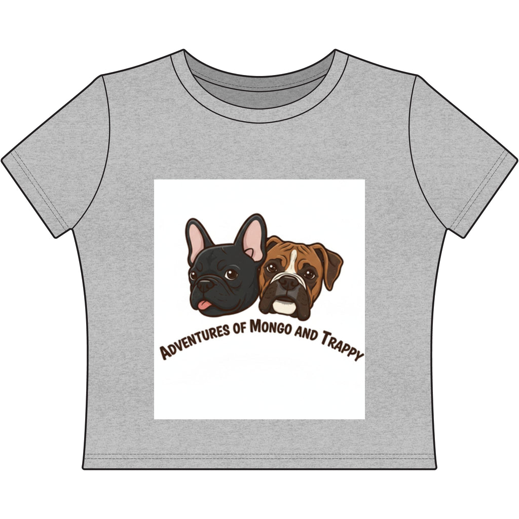 Women's Baby Tee — Adventures of Mongo and Trappy Cute French Bulldog & Boxer Dog Graphic