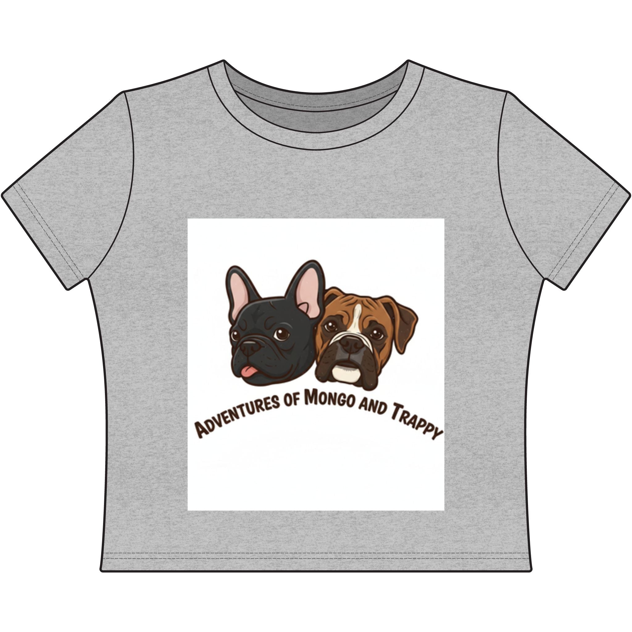 Women's Baby Tee — Adventures of Mongo and Trappy Cute French Bulldog & Boxer Dog Graphic