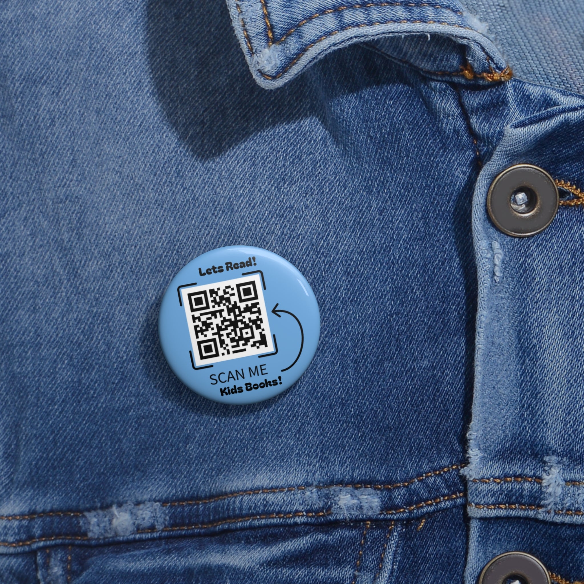 Scan Me Kids Books Pin Button — QR Code Reading Badge for Libraries & Classrooms
