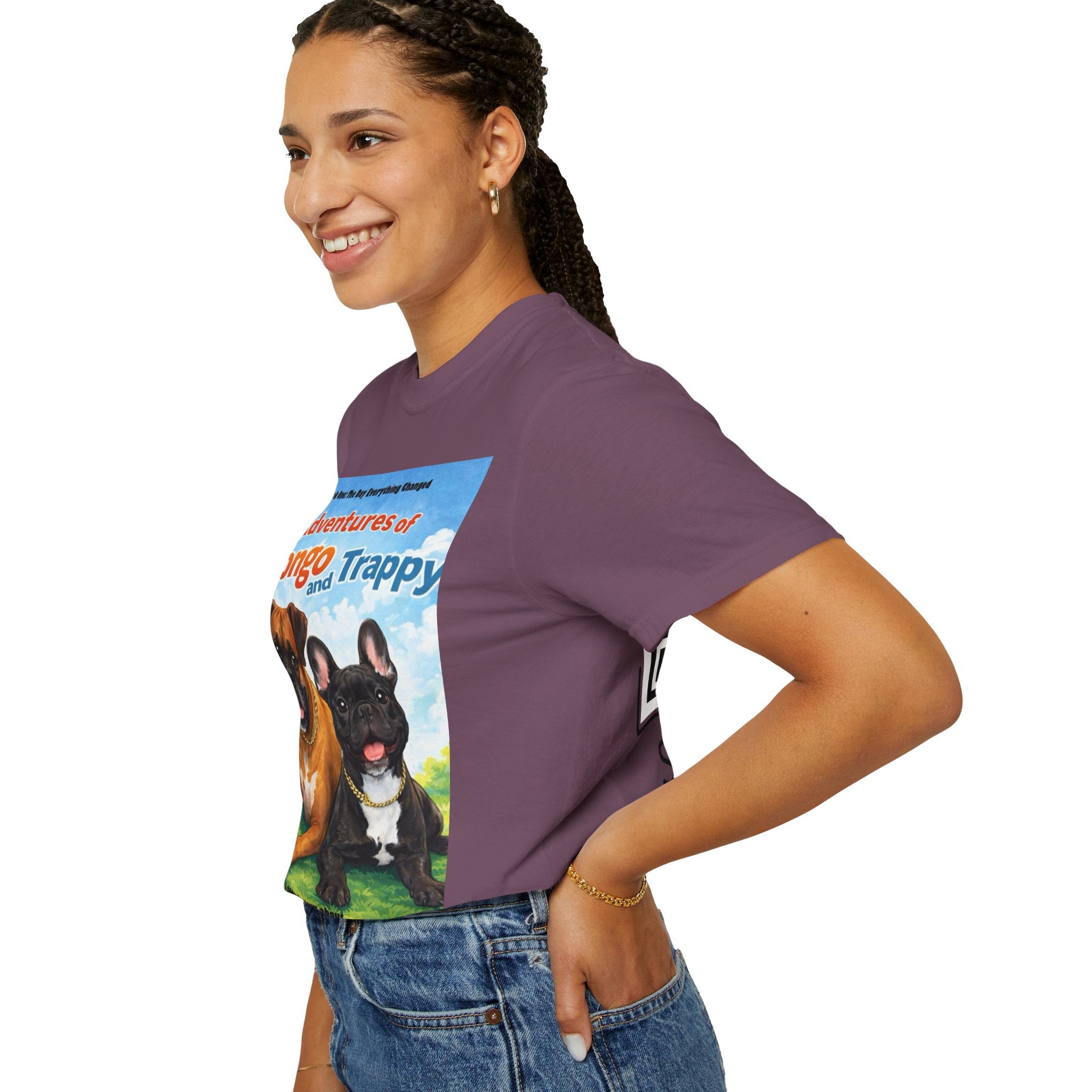 Adventures of Mongo & Trappy T-Shirt — Illustrated Dog Book Cover Tee with QR Code