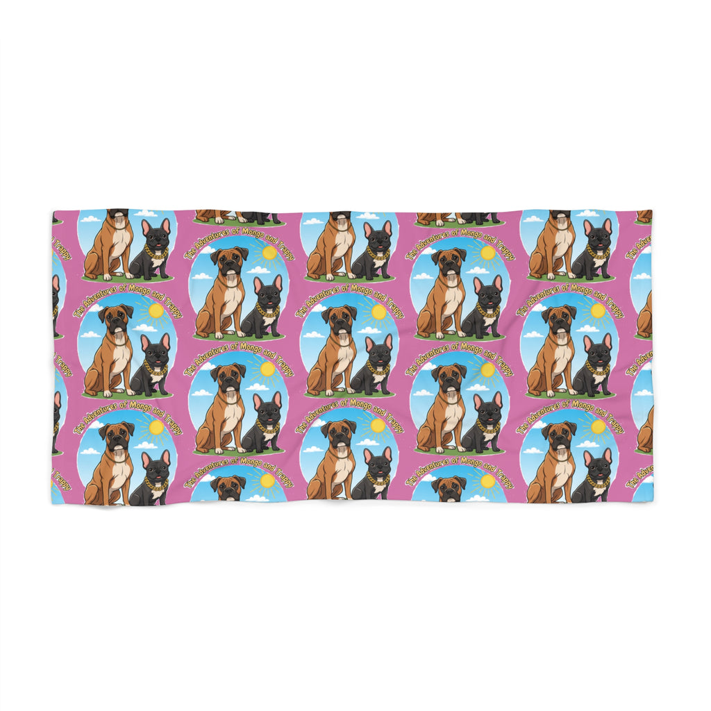 Personalized Dog Pattern Beach Towel — Cute Boxer & Frenchie Paw Print Design