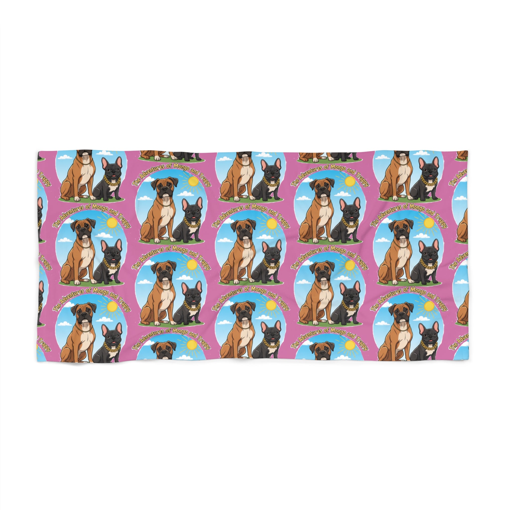 Personalized Dog Pattern Beach Towel — Cute Boxer & Frenchie Paw Print Design
