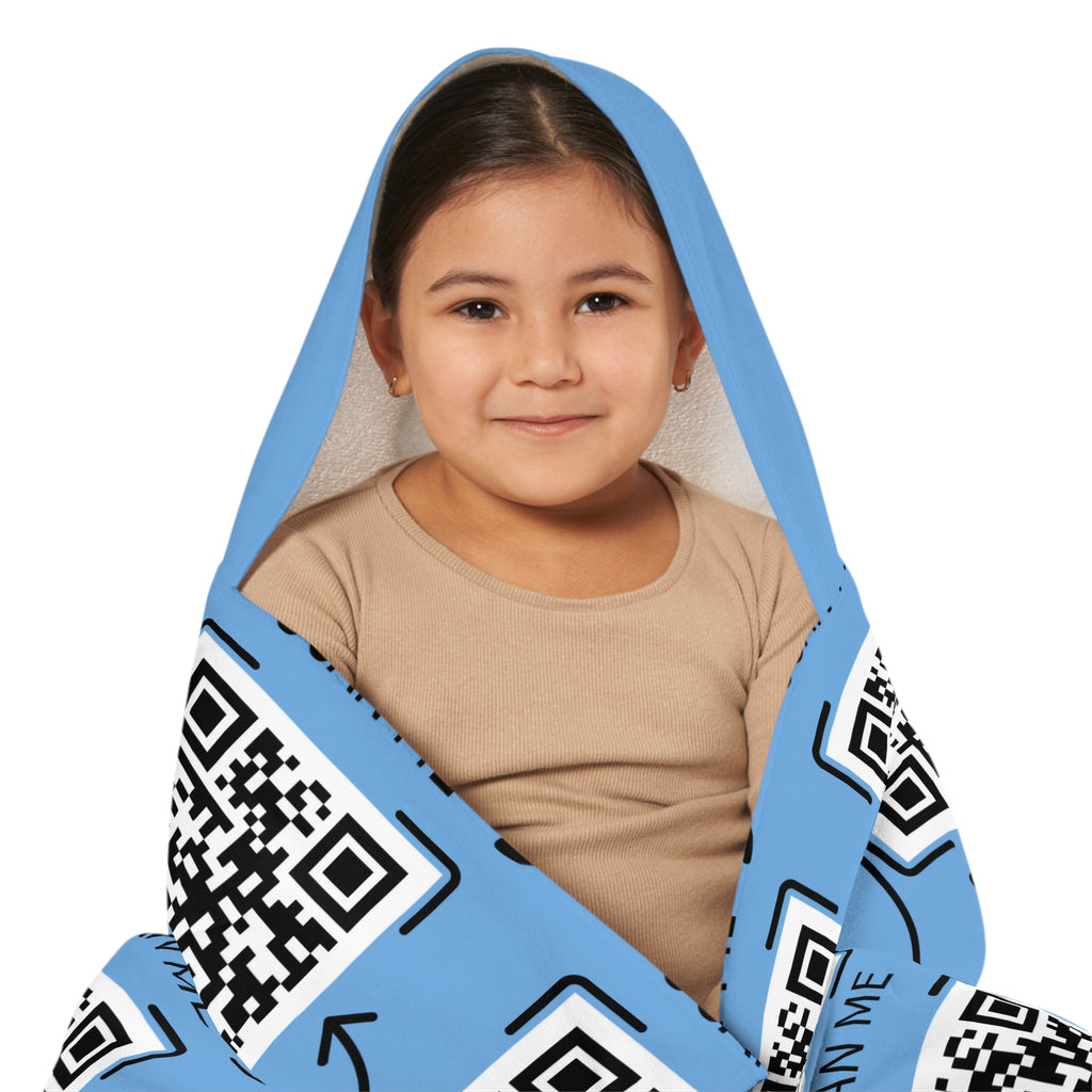 Youth Hooded Towel — "The Adventures of Mongo and Trappy" Cartoon Dogs Beach Towel with QR Code Design