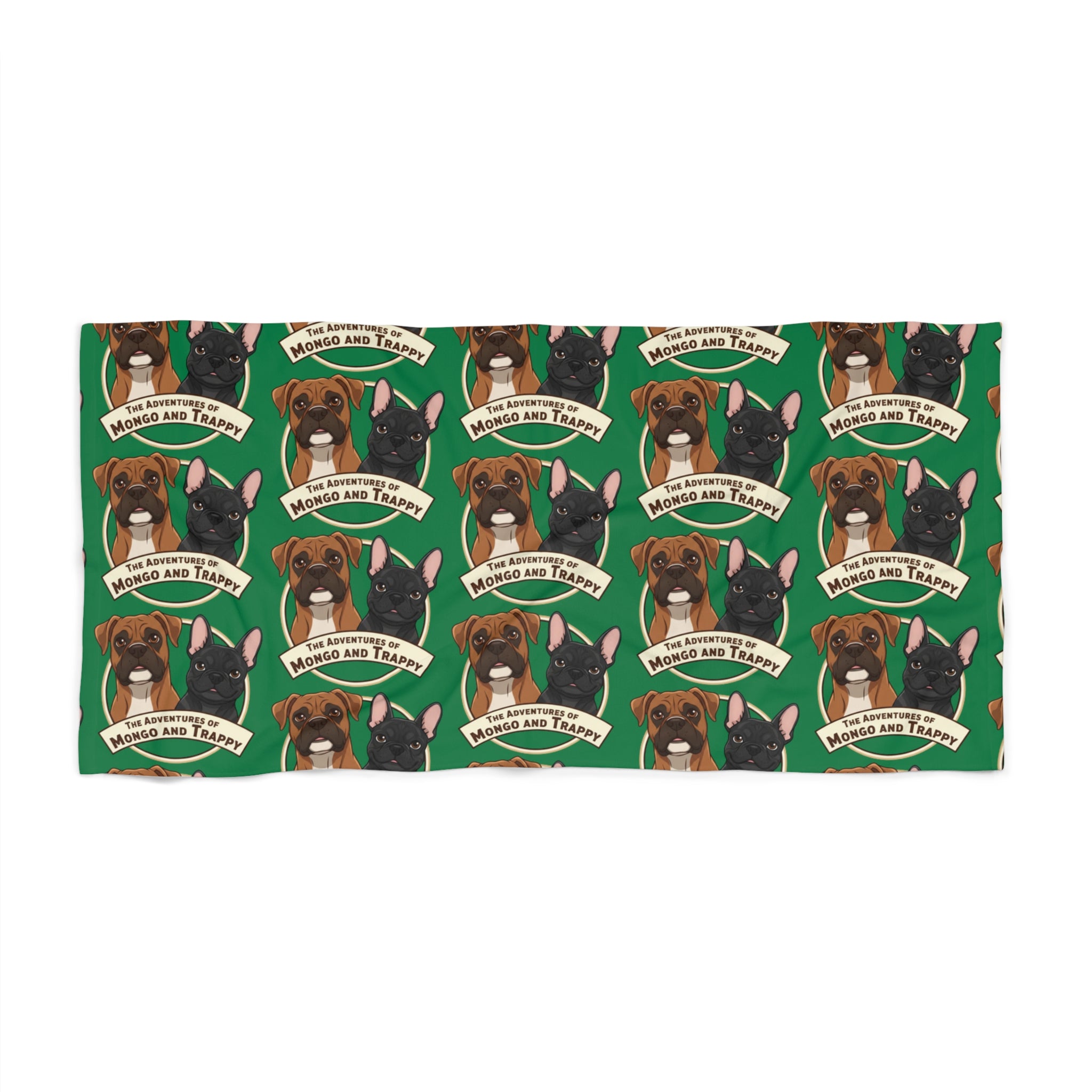Boxer Dog Pattern Beach Towel — "Rescue and Train" Green Beach Towel