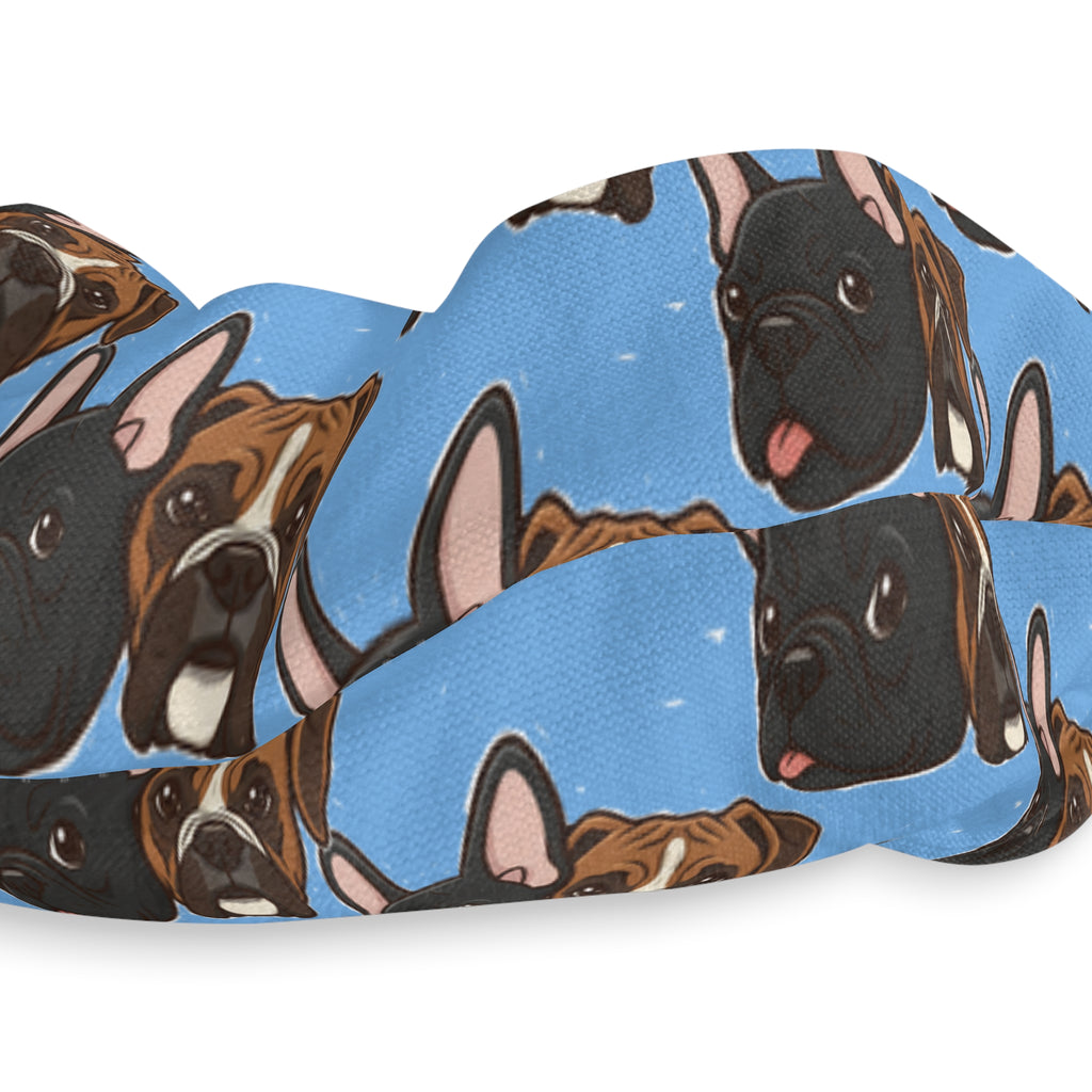 M&T Pattern Scrunchie — Cute Dog Hair Tie on Sky Blue