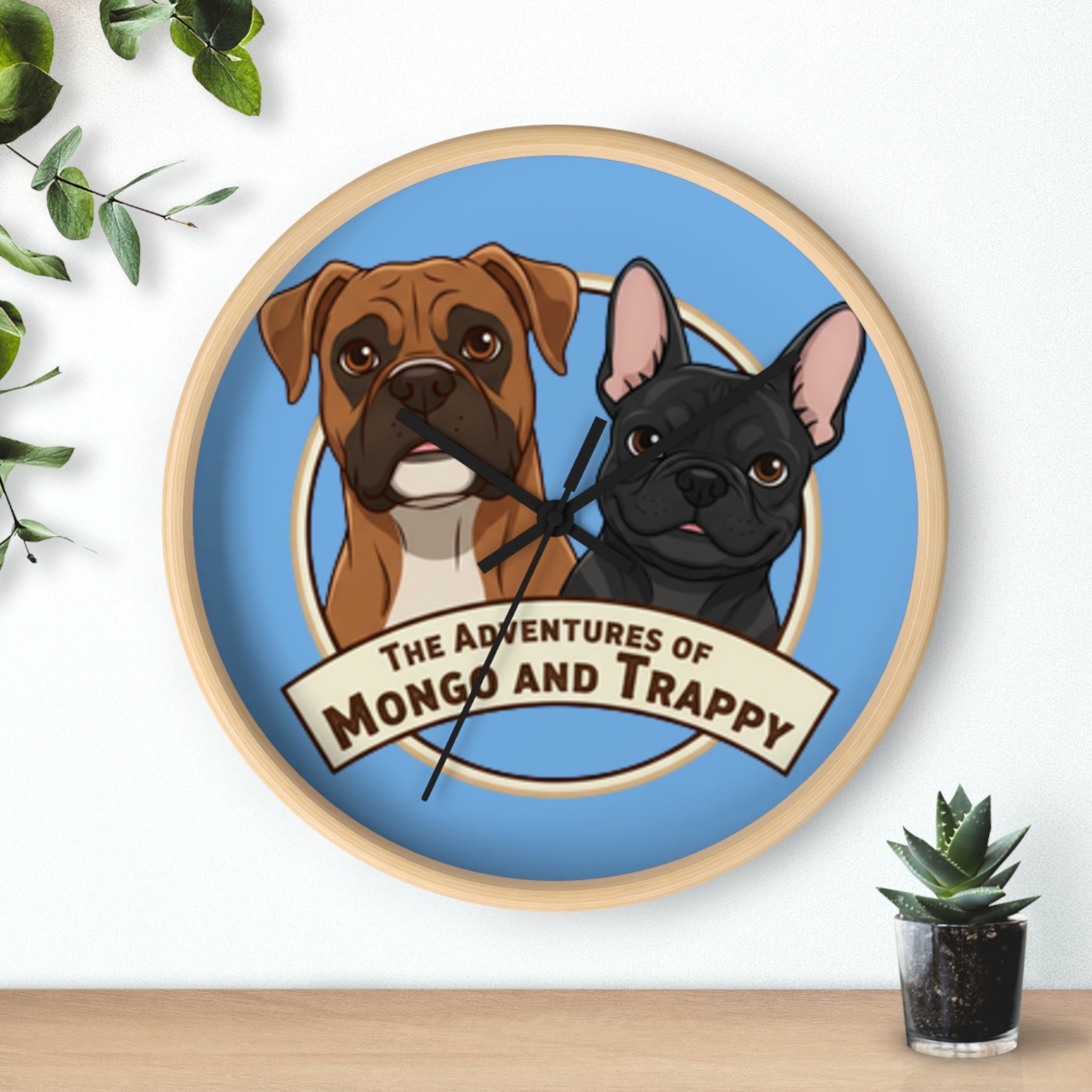 The Adventures of Mongo and Trappy Wall Clock — Cute Boxer & French Bulldog Pet Decor