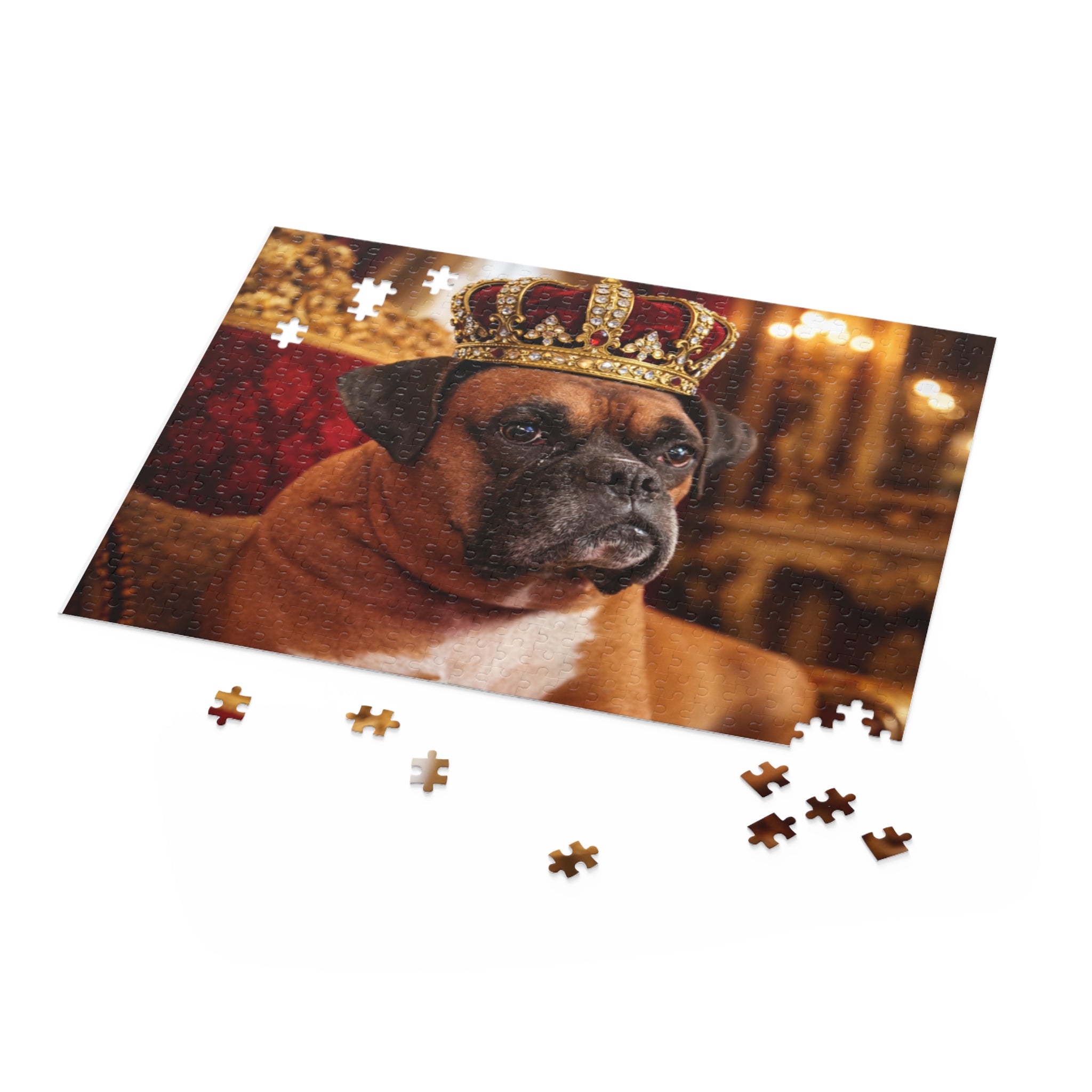 Royal Boxer Dog Puzzle — Crowned Pet Portrait Jigsaw (120/252/500 pcs)