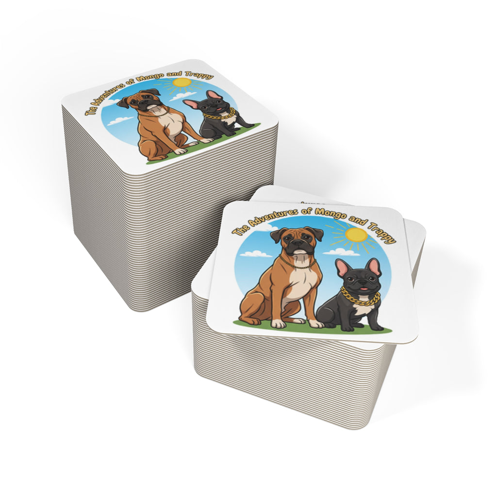 Dog Coasters — "The Adventures of Mongo and Trappy" Cartoon Drink Coasters (Set of 50/100)