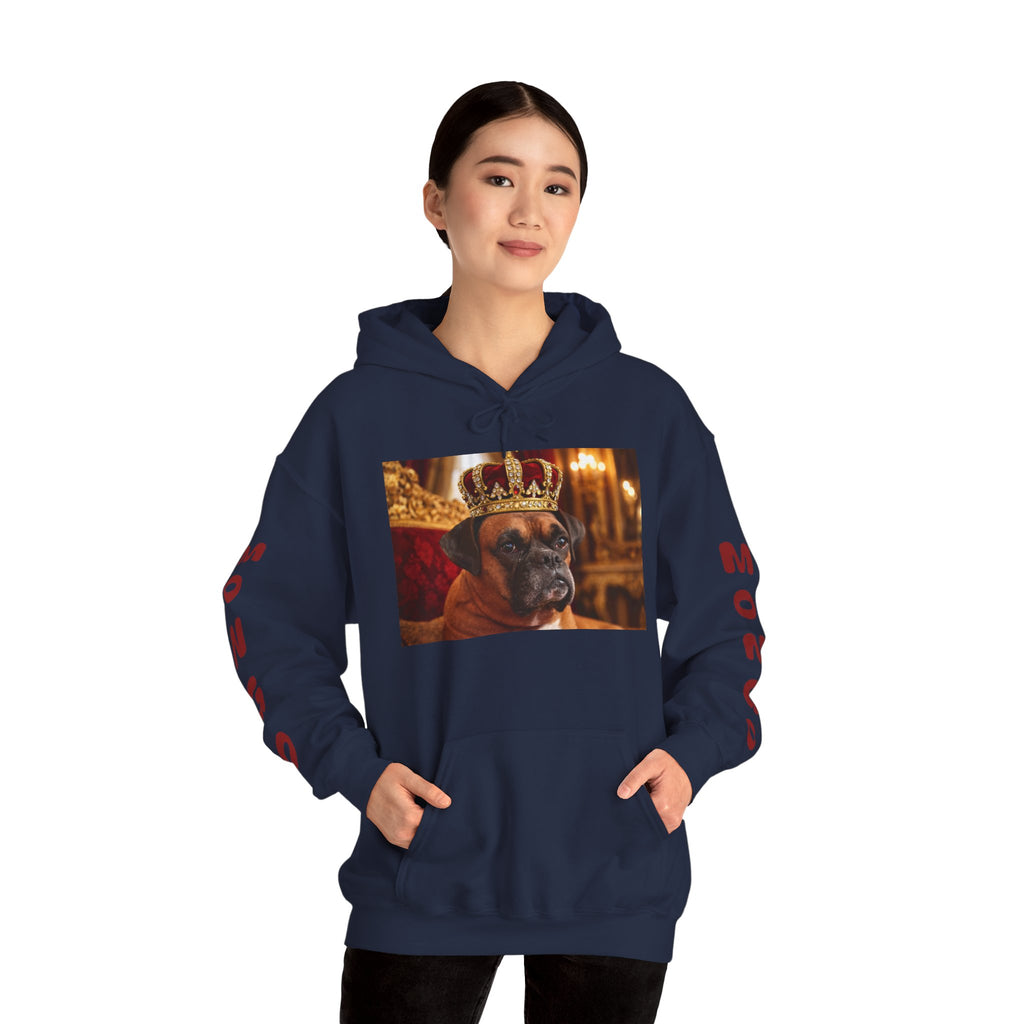 King Mungo Hoodie – Royal Dog Photo Pullover with 'Mungo' Sleeve Text