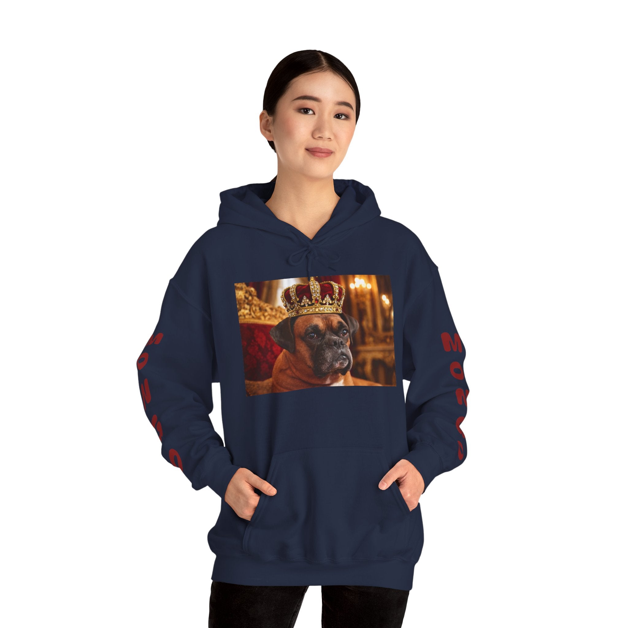 King Mungo Hoodie – Royal Dog Photo Pullover with 'Mungo' Sleeve Text