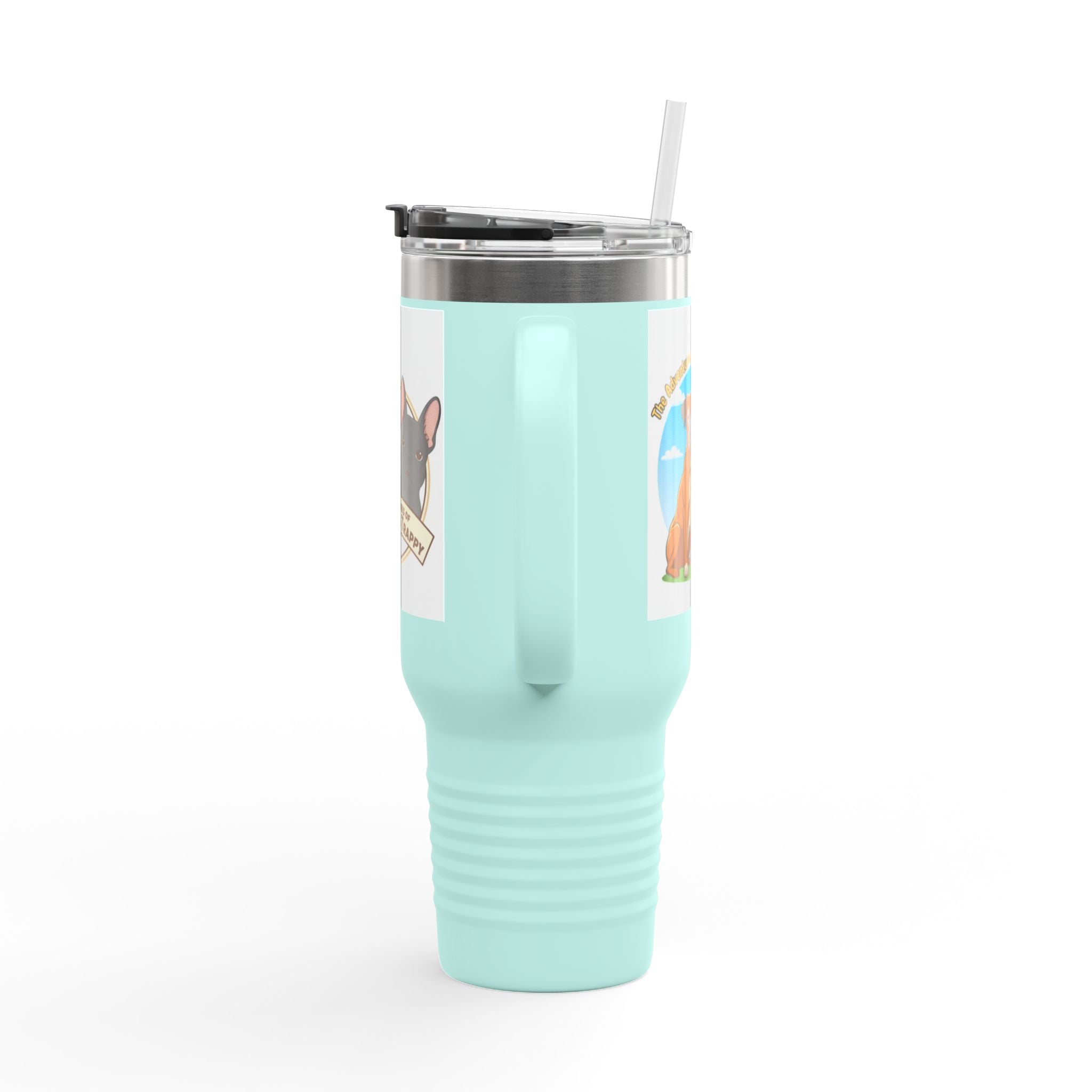 40oz Insulated Travel Mug — "My Adventures with Mongo and Trapper" Dog Portrait Tumbler