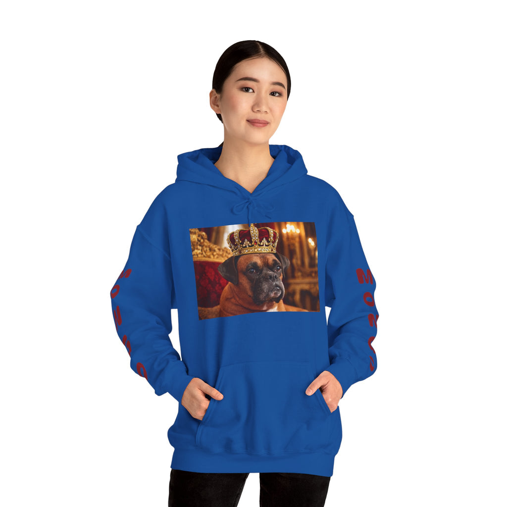 King Mungo Hoodie – Royal Dog Photo Pullover with 'Mungo' Sleeve Text