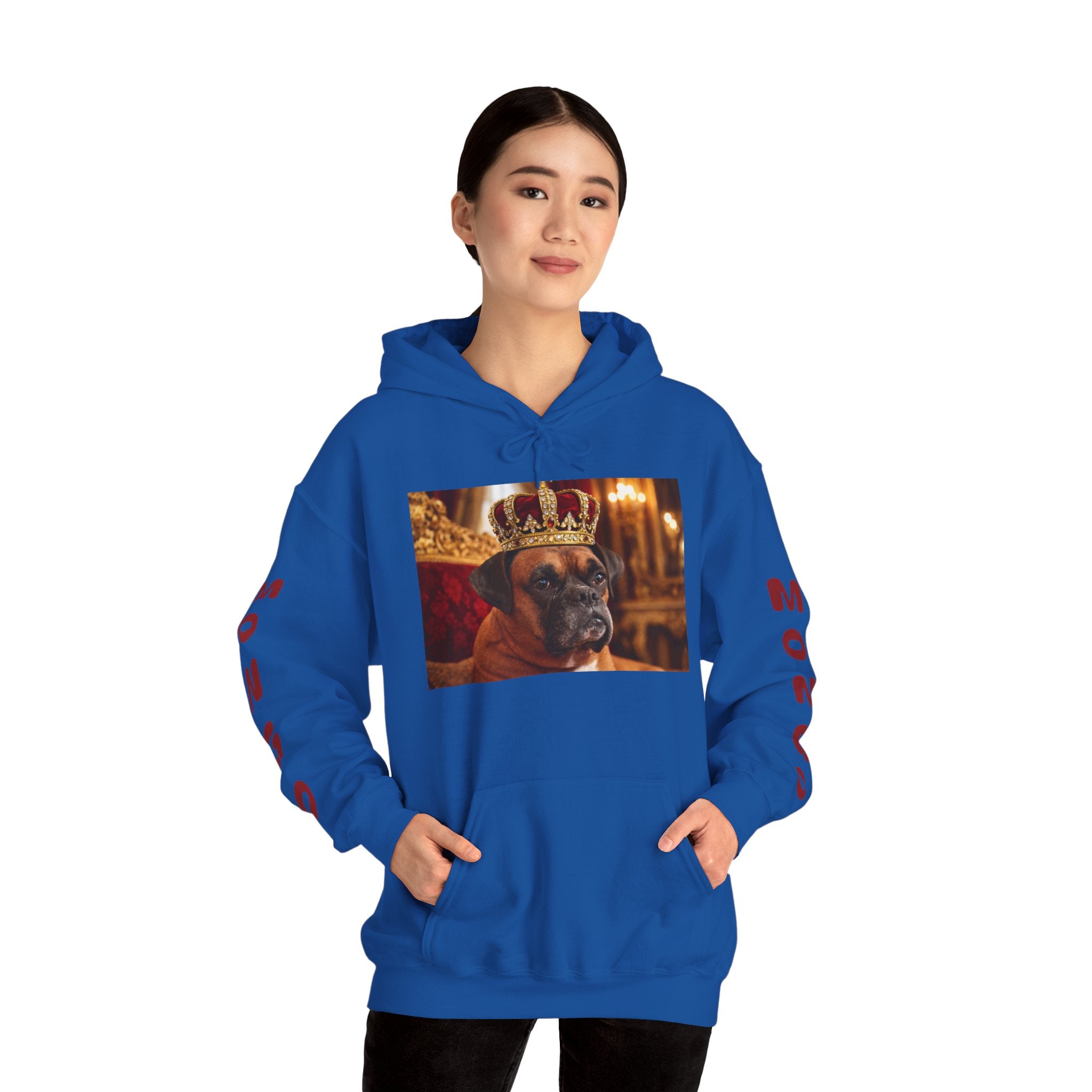 King Mungo Hoodie – Royal Dog Photo Pullover with 'Mungo' Sleeve Text