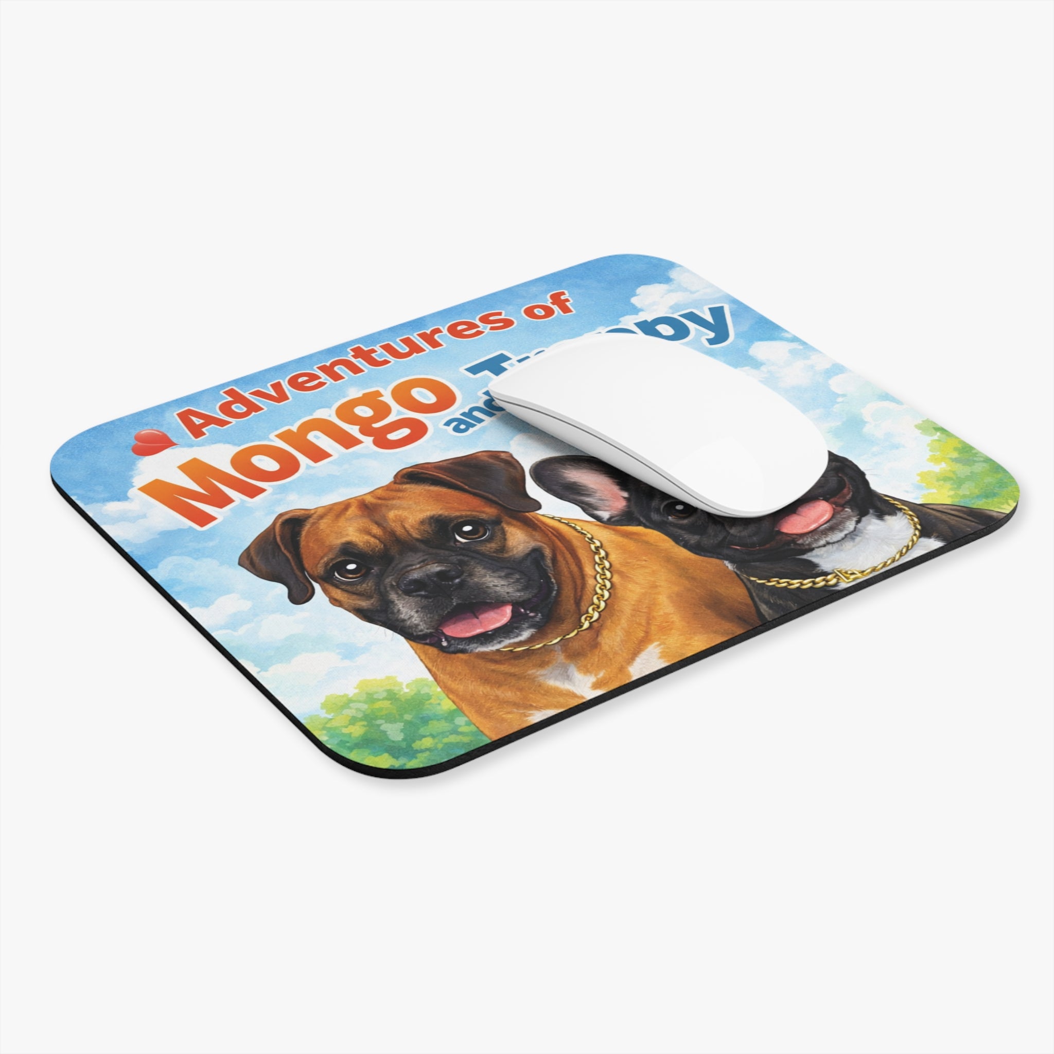 Mouse Pad — 'Adventures of Mongo and Trappy' Cute Dog Desk Mat