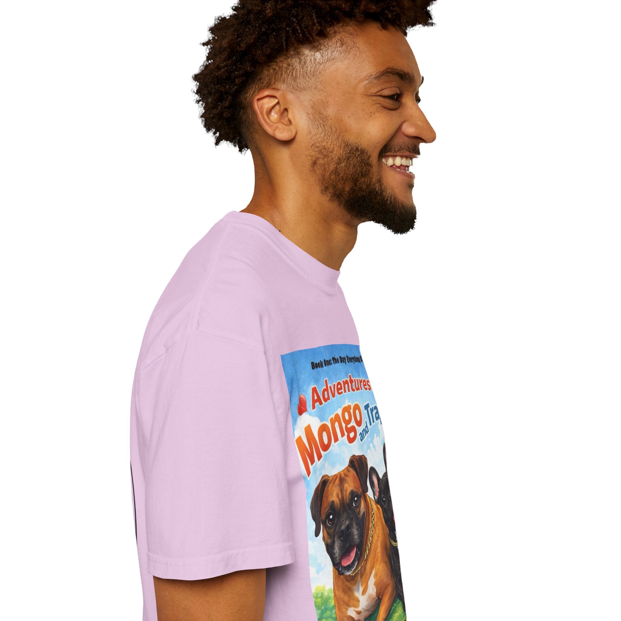 Adventures of Mongo & Trappy T-Shirt — Illustrated Dog Book Cover Tee with QR Code