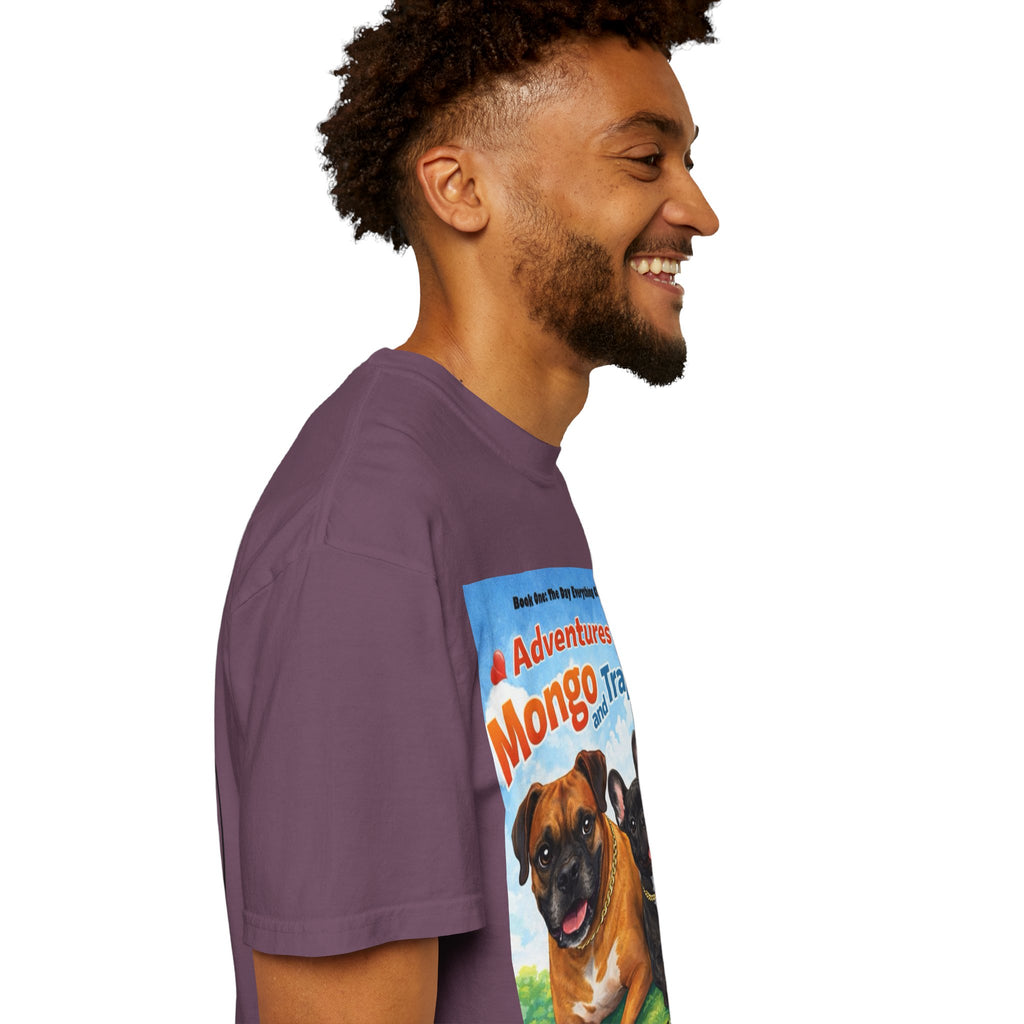 Adventures of Mongo & Trappy T-Shirt — Illustrated Dog Book Cover Tee with QR Code