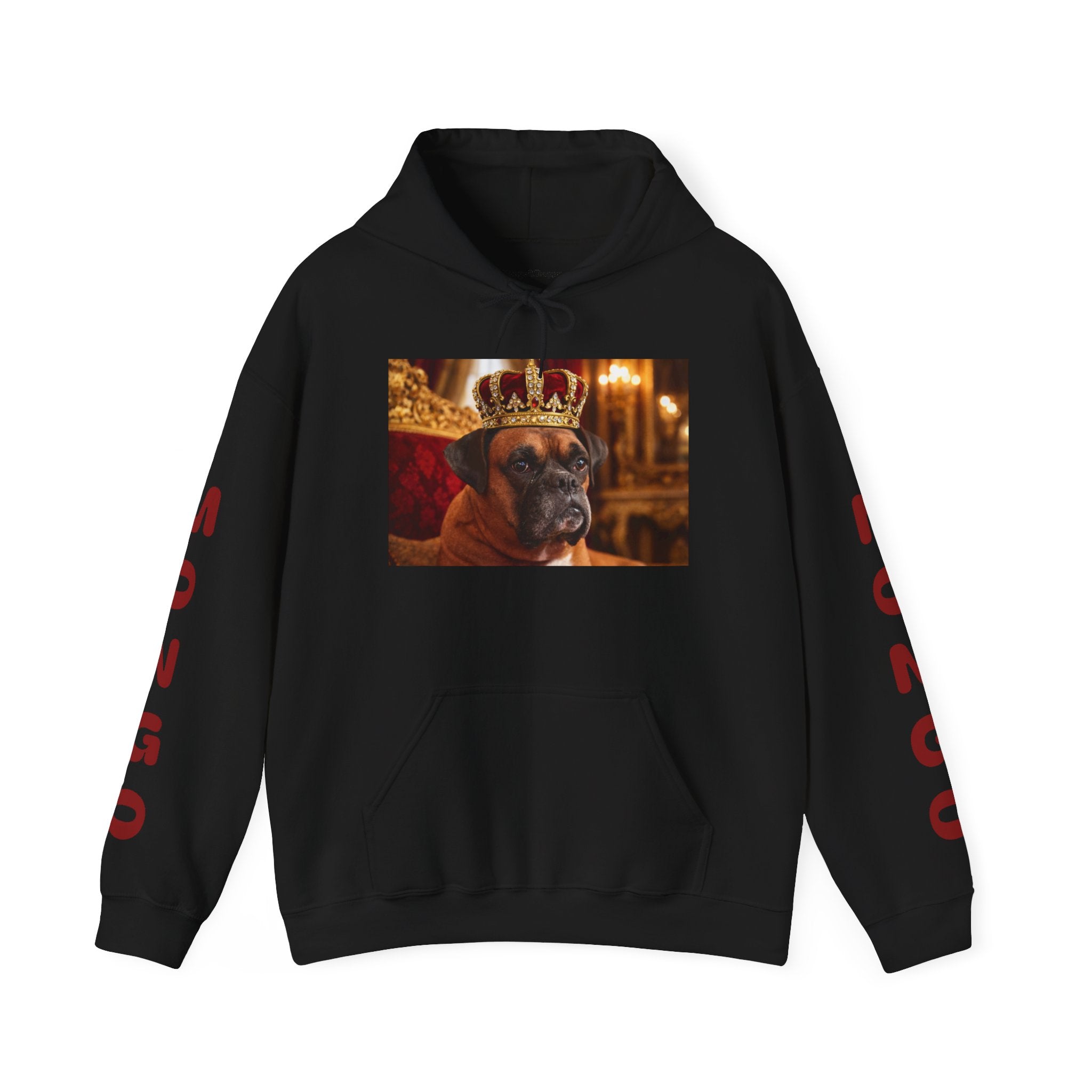 King Mungo Hoodie – Royal Dog Photo Pullover with 'Mungo' Sleeve Text