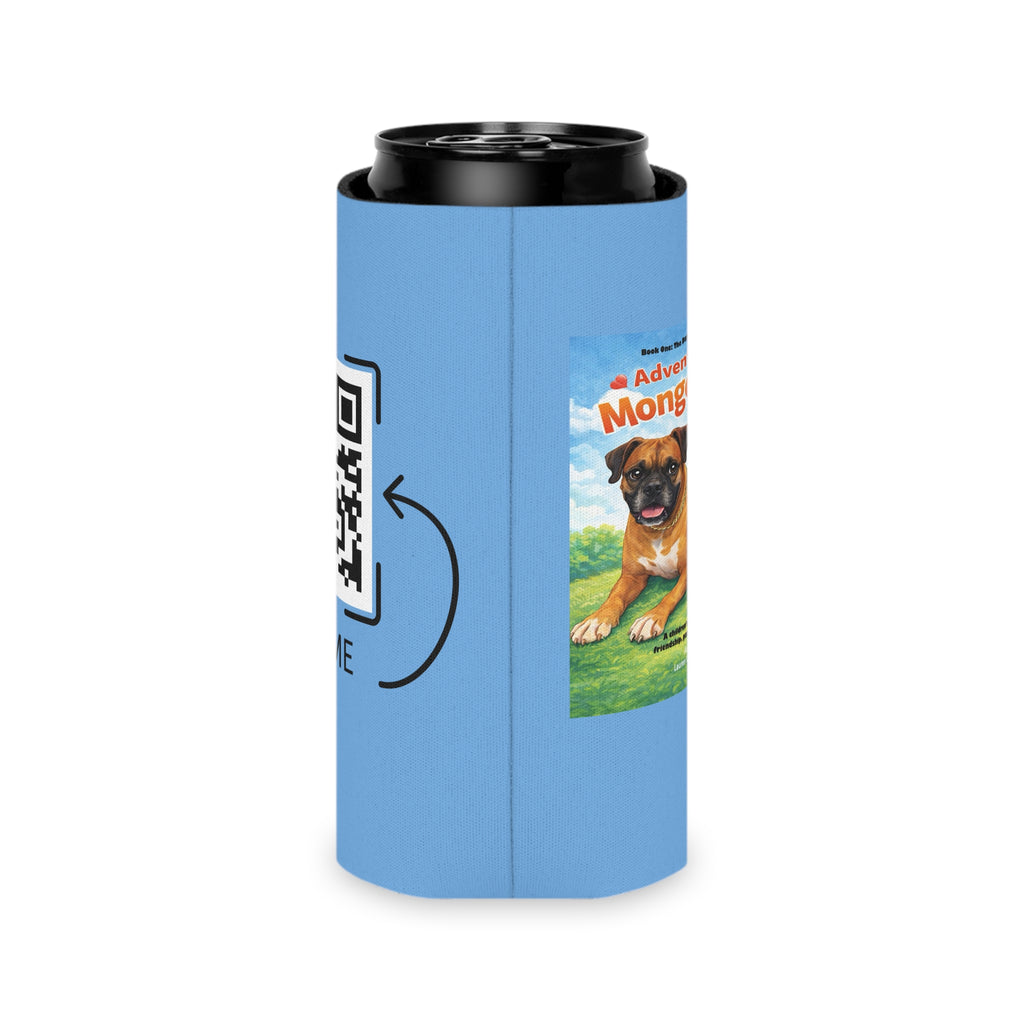 Can Cooler — 'Adventures of Mongo and Trappy' Book Cover Design with QR Code