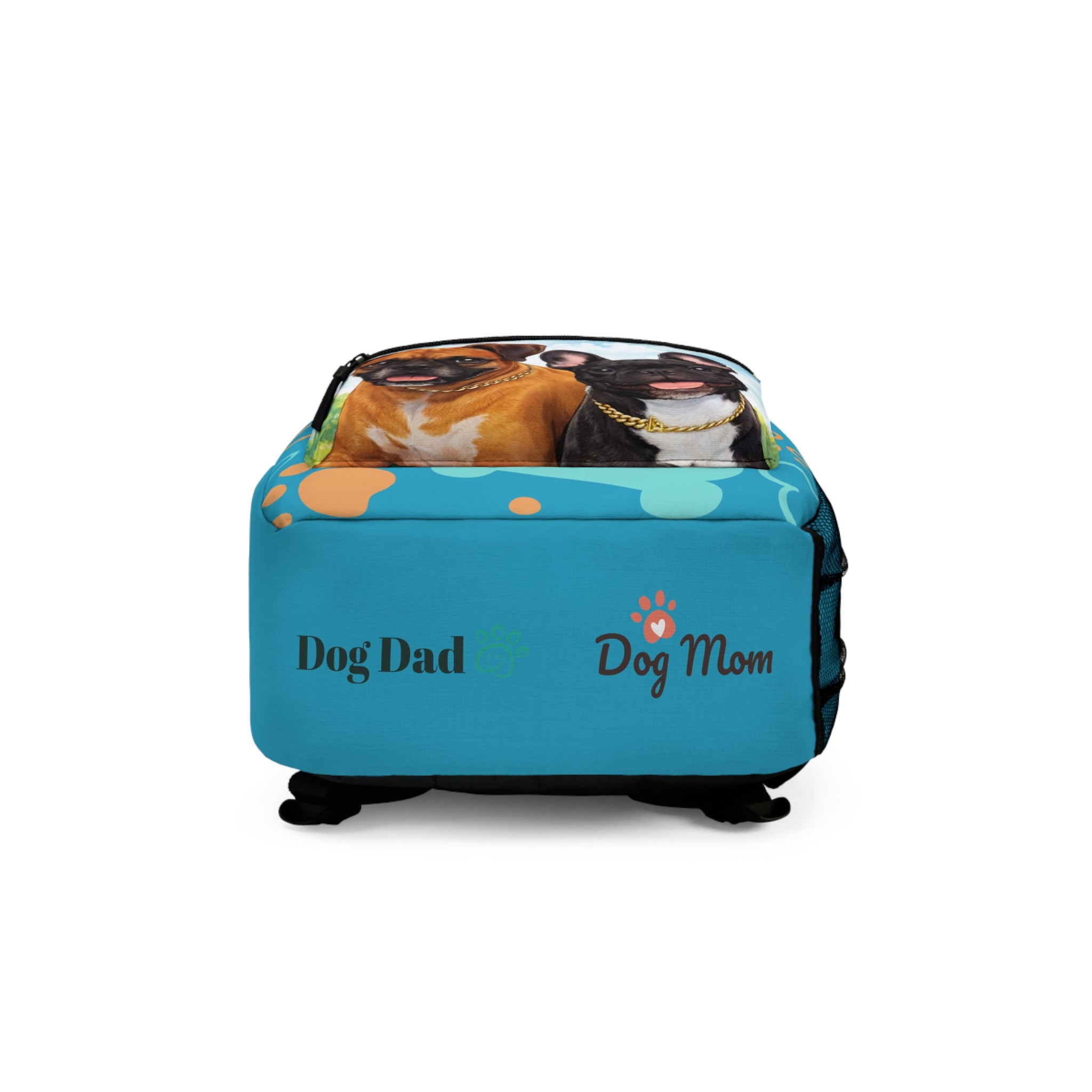 Blue Paw Print Dog Mom Backpack — Cute Pug & Boxer Pet Portrait School Bag