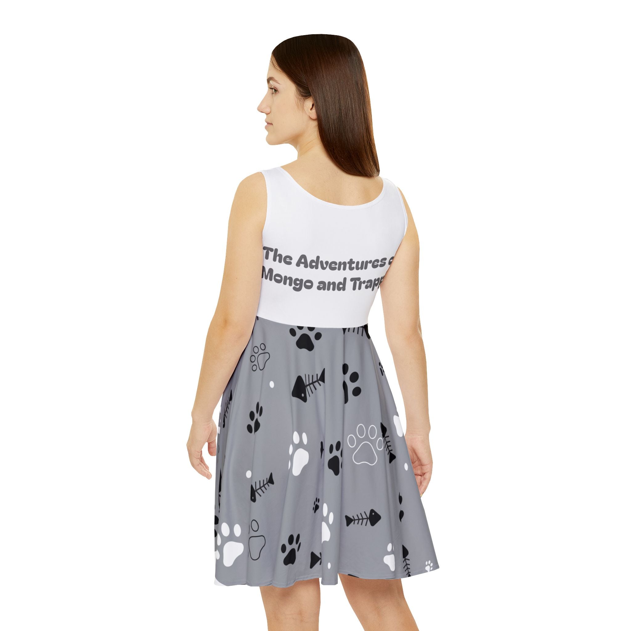 The Adventures of Mongo and Trappy Skater Dress — Cute Paw Print Dog Print Dress