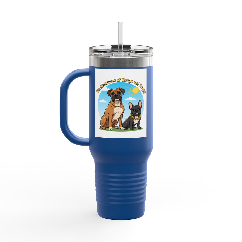 40oz Insulated Travel Mug — "My Adventures with Mongo and Trapper" Dog Portrait Tumbler