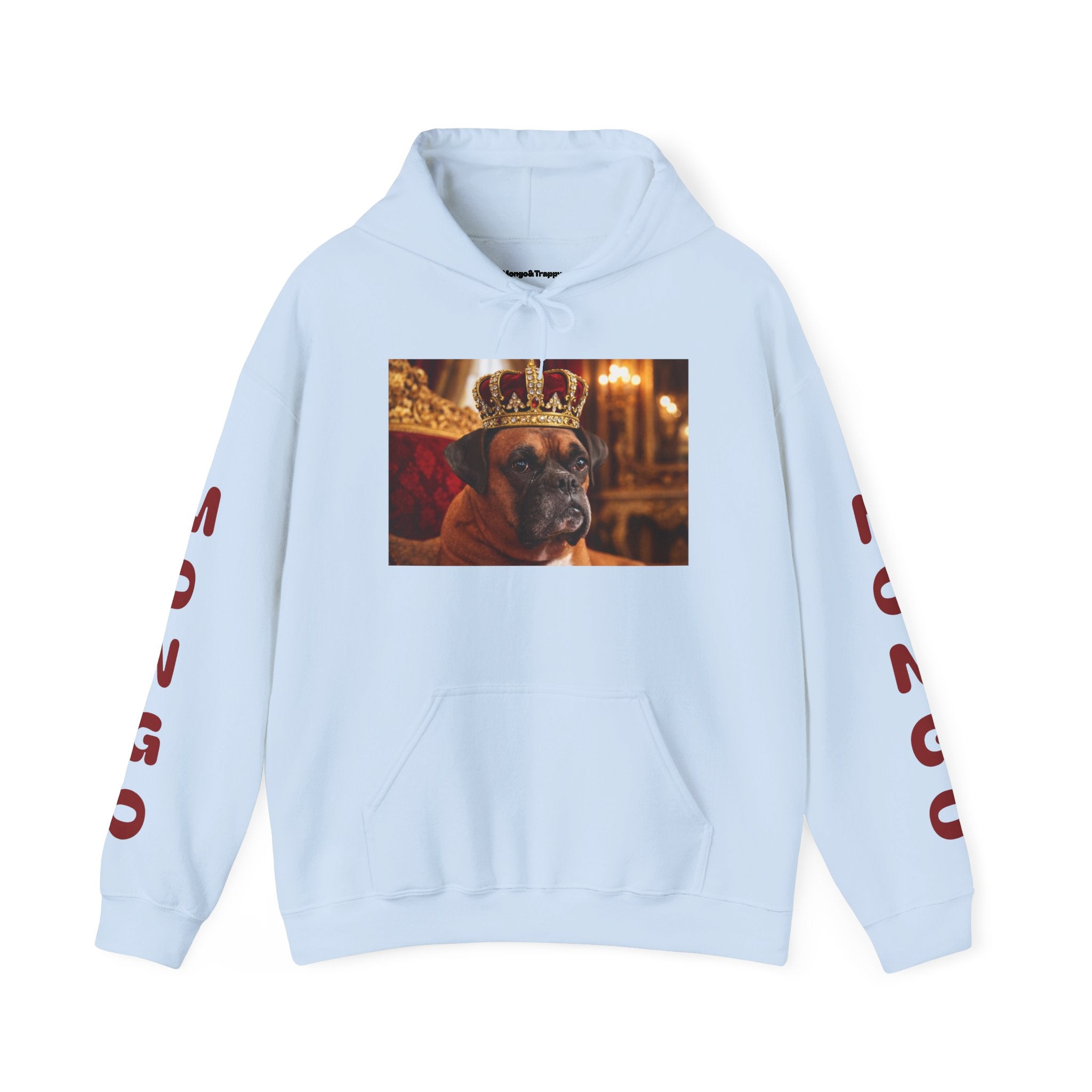 King Mungo Hoodie – Royal Dog Photo Pullover with 'Mungo' Sleeve Text