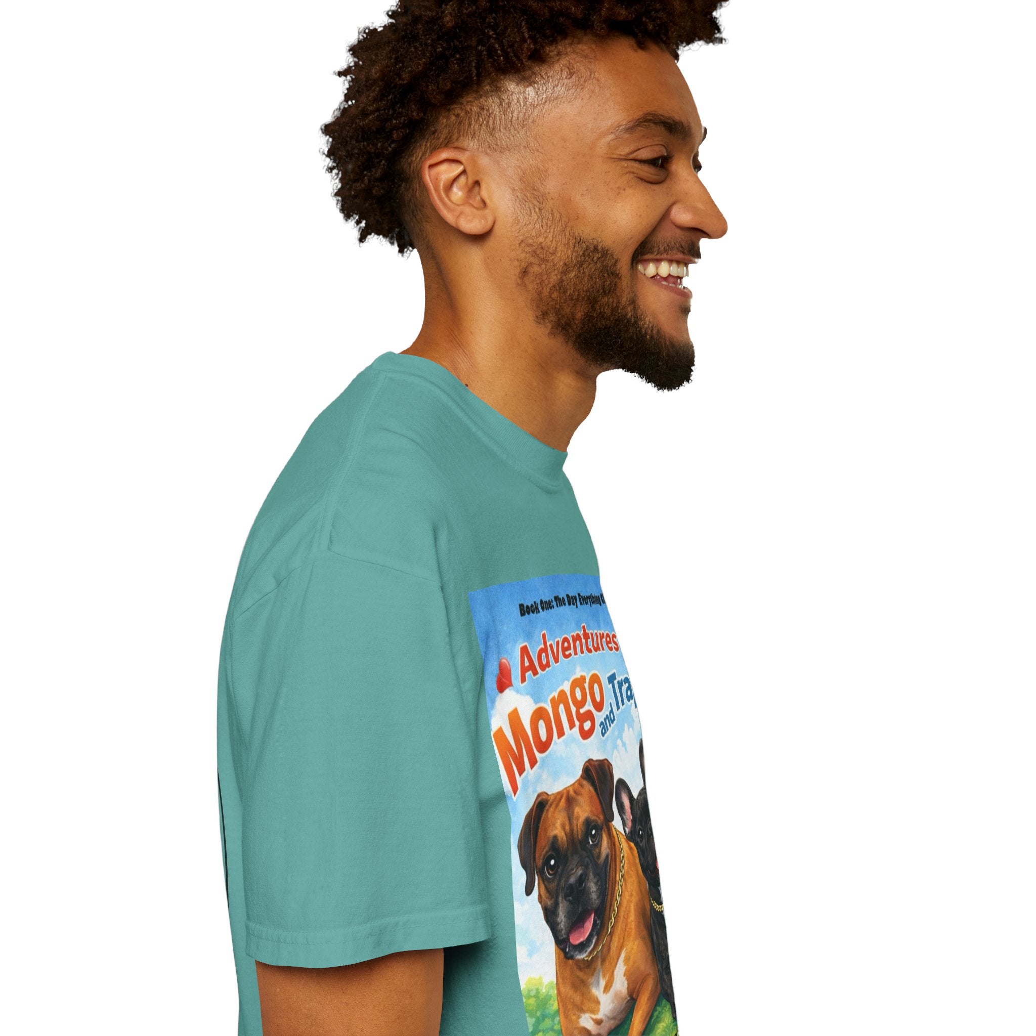Adventures of Mongo & Trappy T-Shirt — Illustrated Dog Book Cover Tee with QR Code