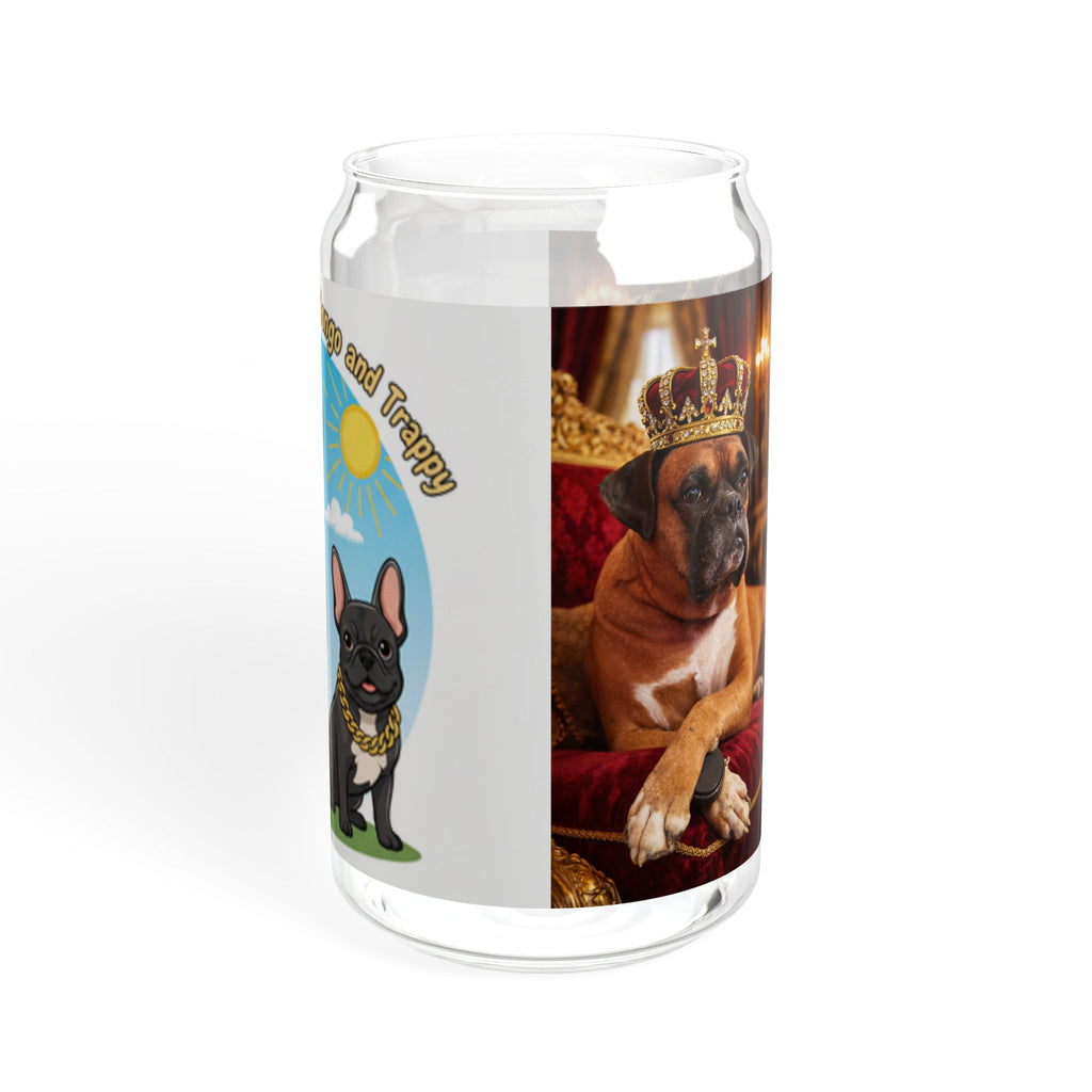 Dog Lover Sipper Glass 16oz — Cute Boxer & Frenchie Illustration Travel Cup
