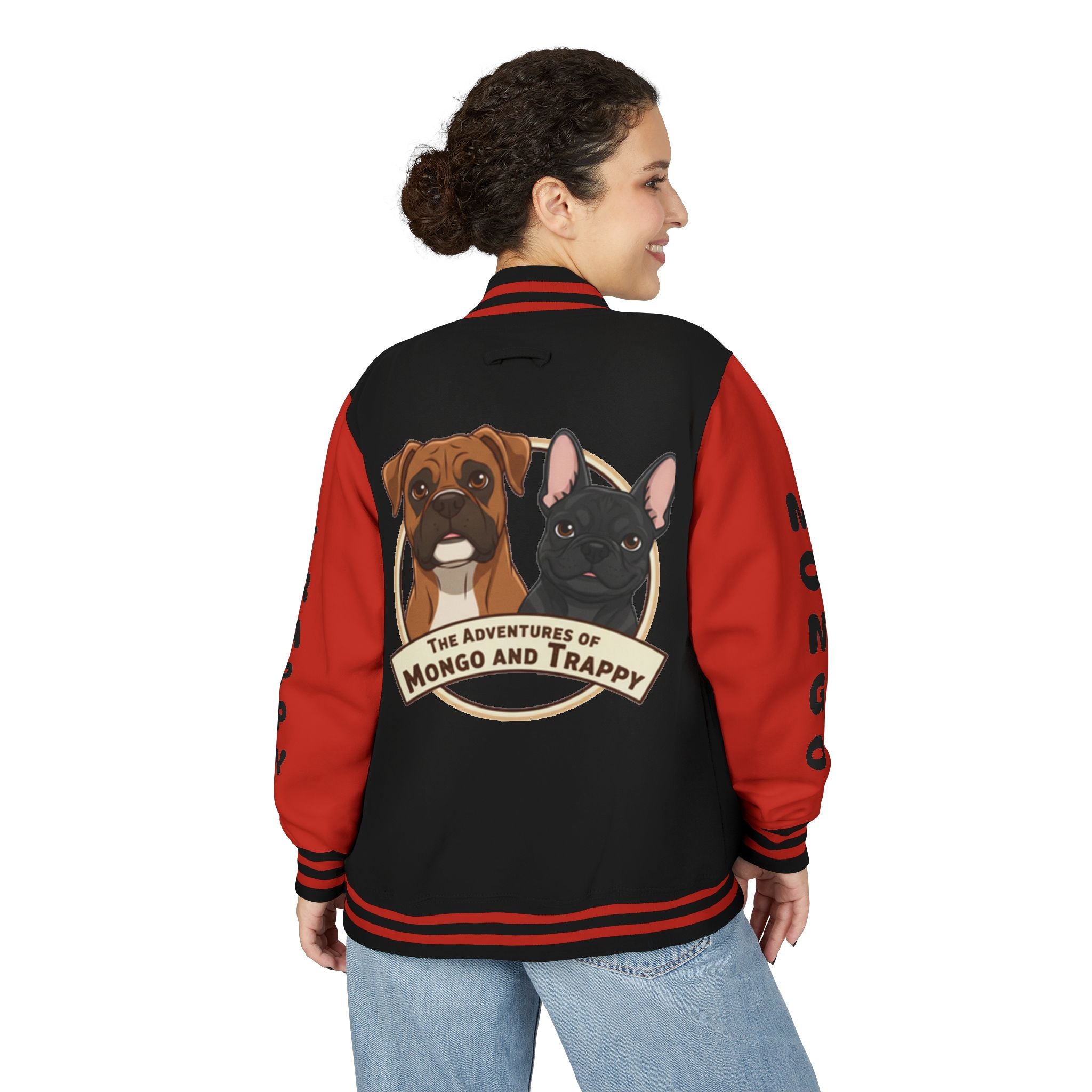 The Adventures of Mongo and Trappy Letterman Jacket | Dog Portrait Varsity Jacket